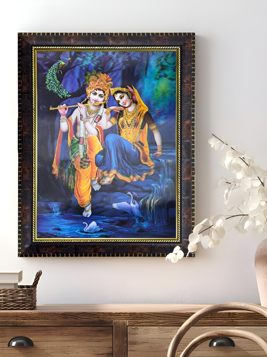 Art Street Lord Radha Krishna Wood Wall Rectangle Paintings Wall Art - 18 .3 x 14. 2In