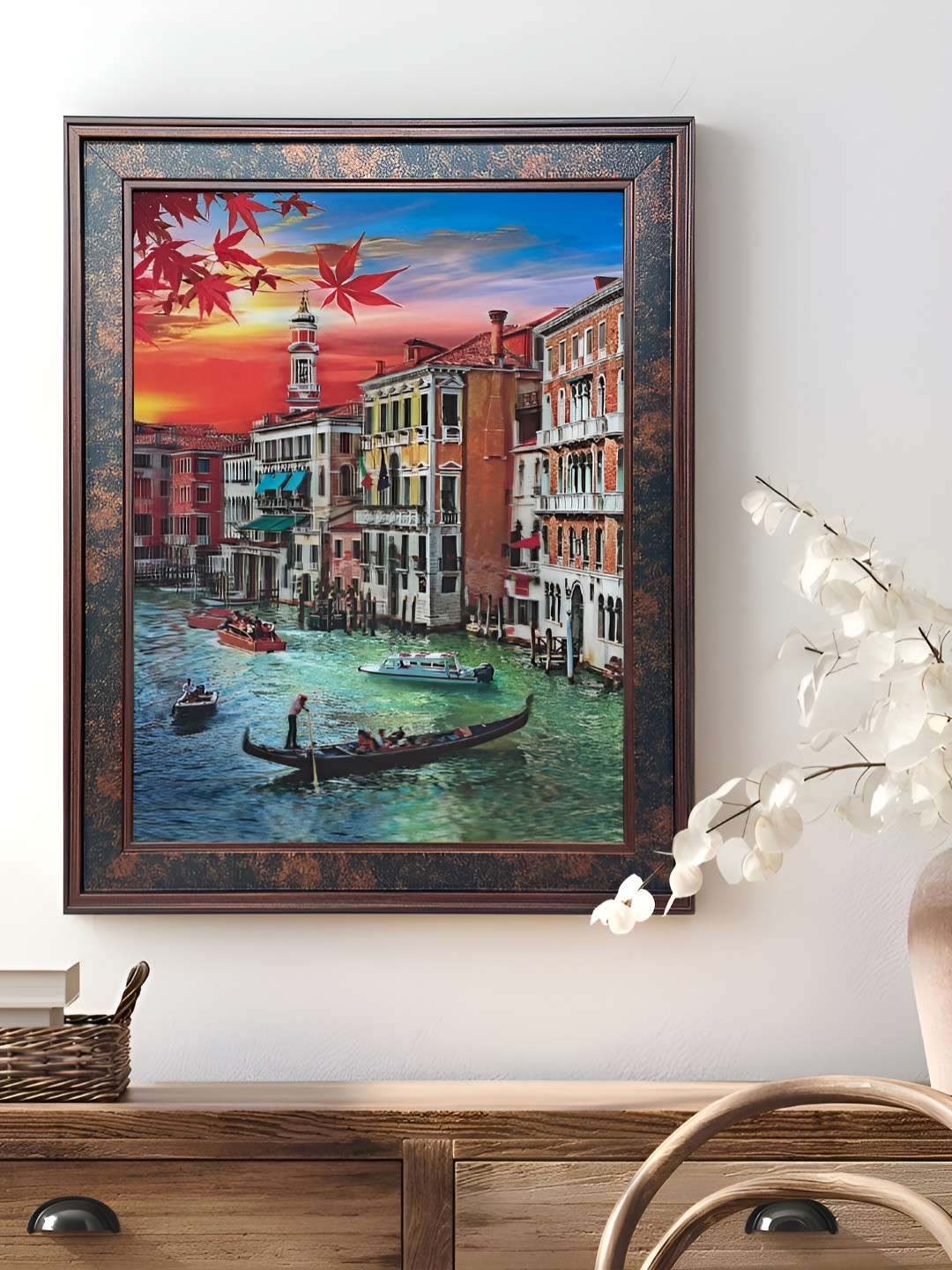 Art Street Venice City Wood Wall Rectangle Paintings Wall Art - 18.2 x 14.3 In