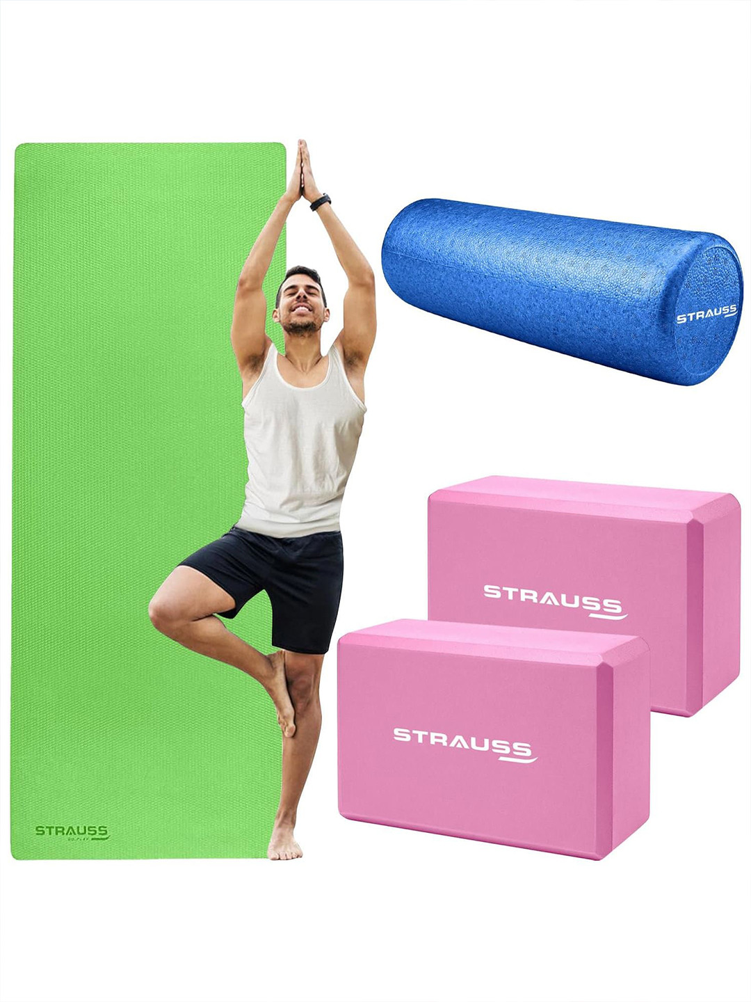 STRAUSS  Set Of 4-Pcs Yoga Mats Combo Kit
