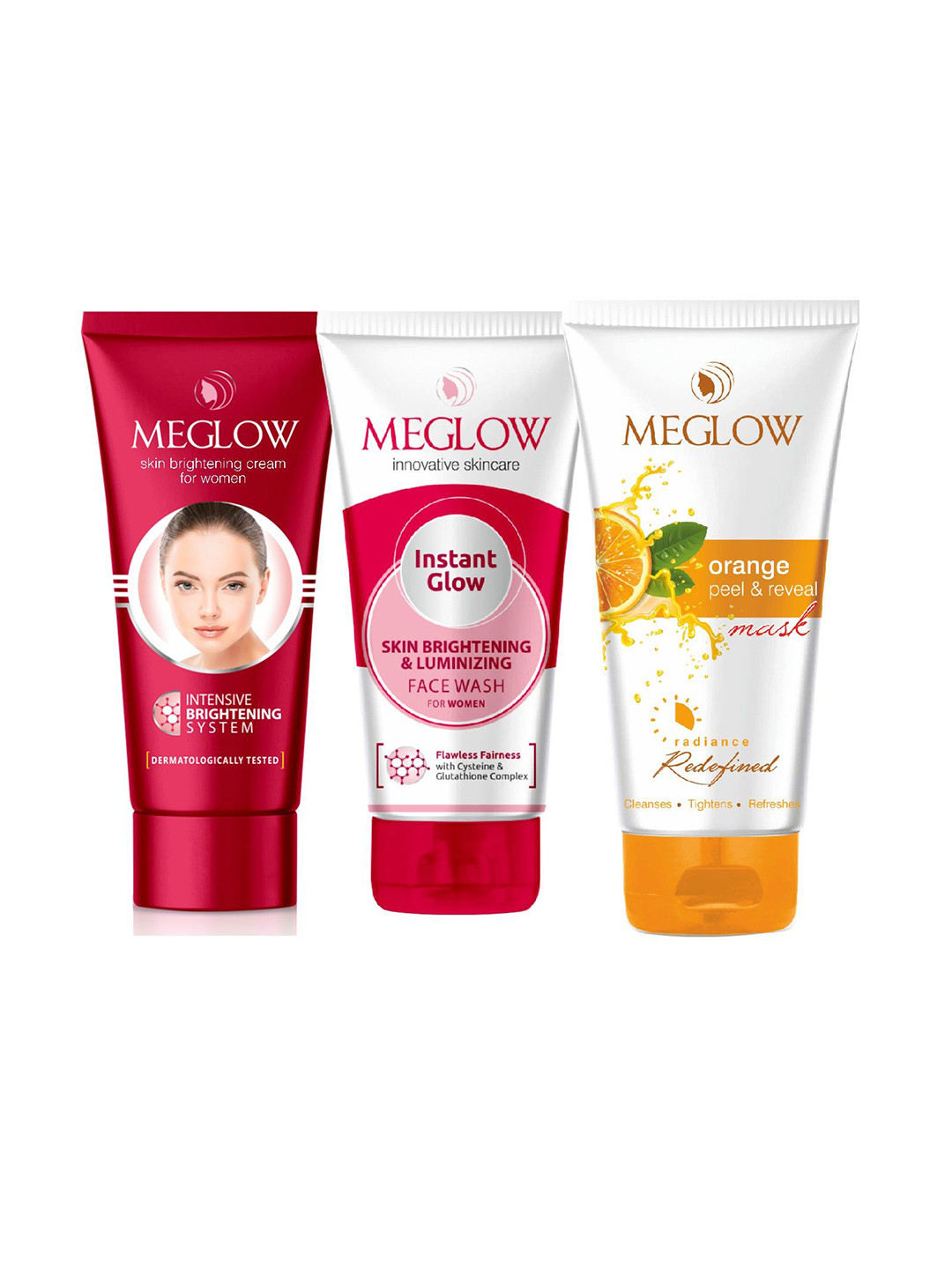 MEGLOW Instant Glow Face Wash, Face Cream & Orange Peel Off Mask
