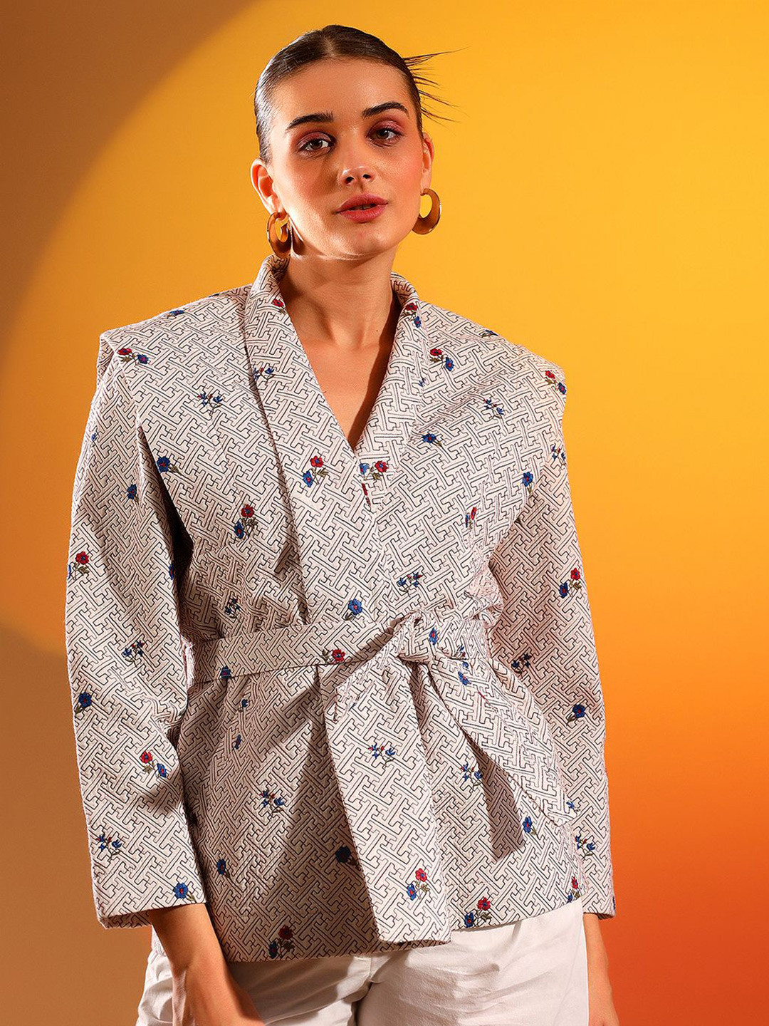 Saint G Women Abstract Printed V-Neck Cotton Top