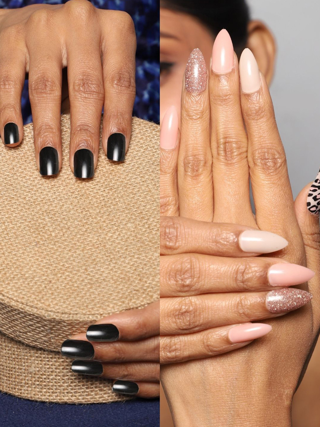 LICK Pack Of 2 Acrylic Press on Nails With Quick Dry Nail Glue - Animalier & Rich Black