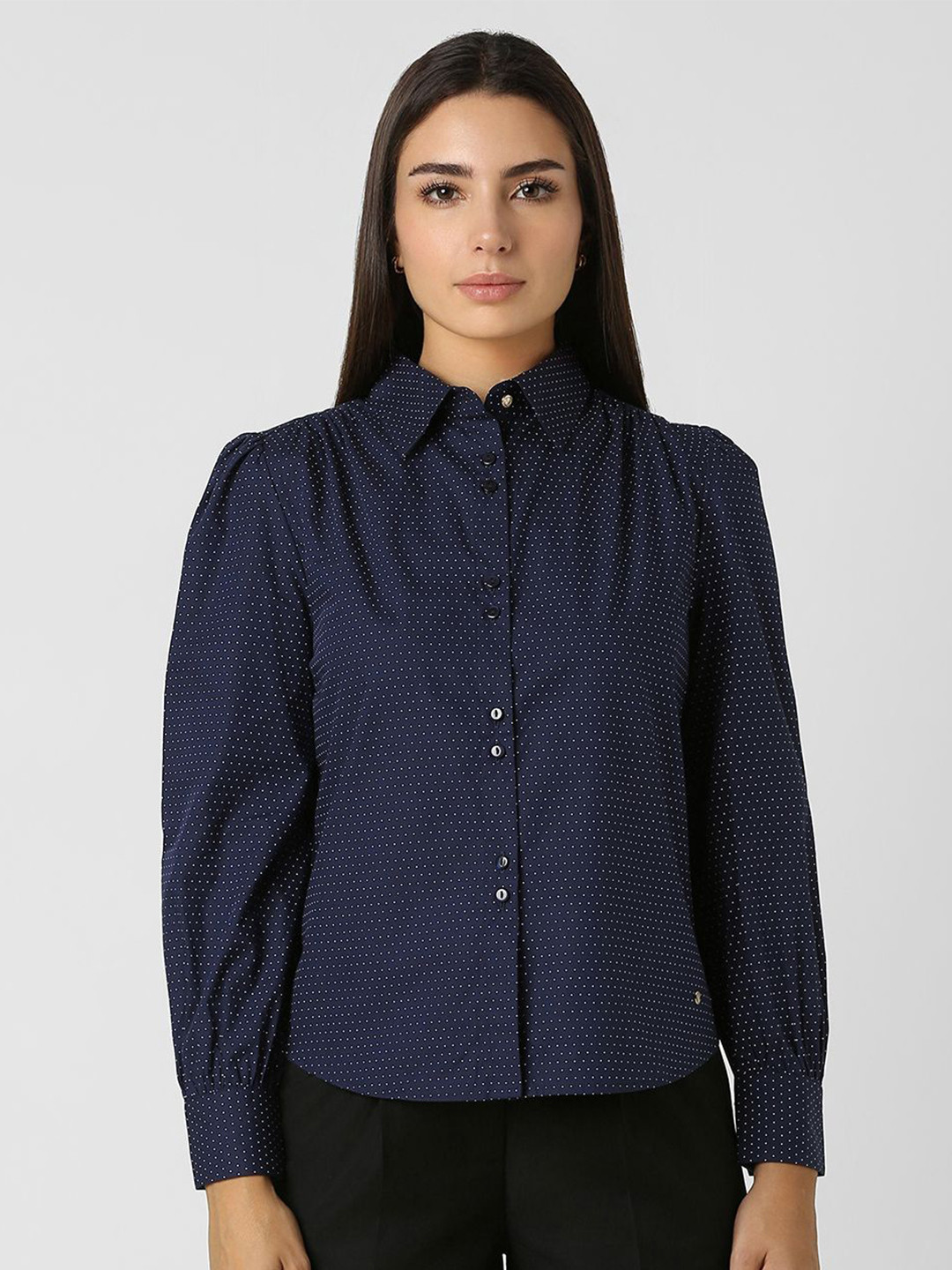 Van Heusen Woman Women Classic Spread Collar Micro Ditsy Printed Cotton Formal Shirt