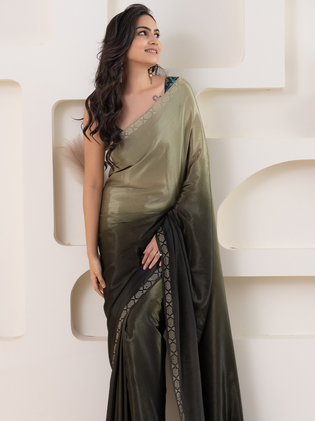 RACHNA Multi Shading Swarovski Work Soft Silk Ready To Wear Saree