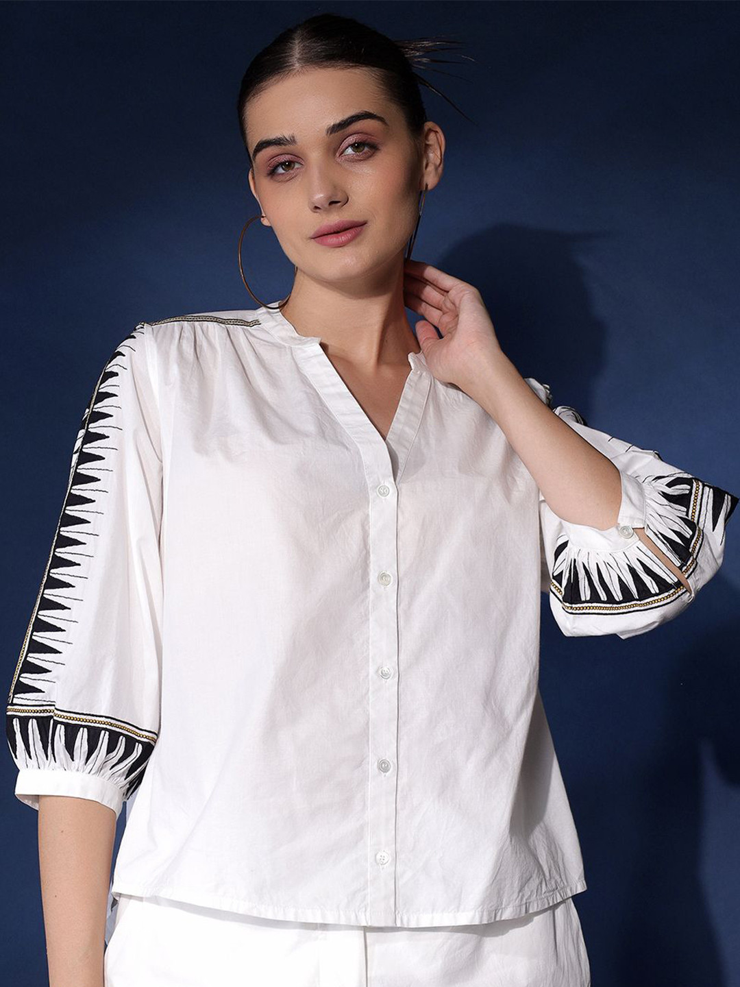 Saint G Women Solid V-Neck Cotton Top