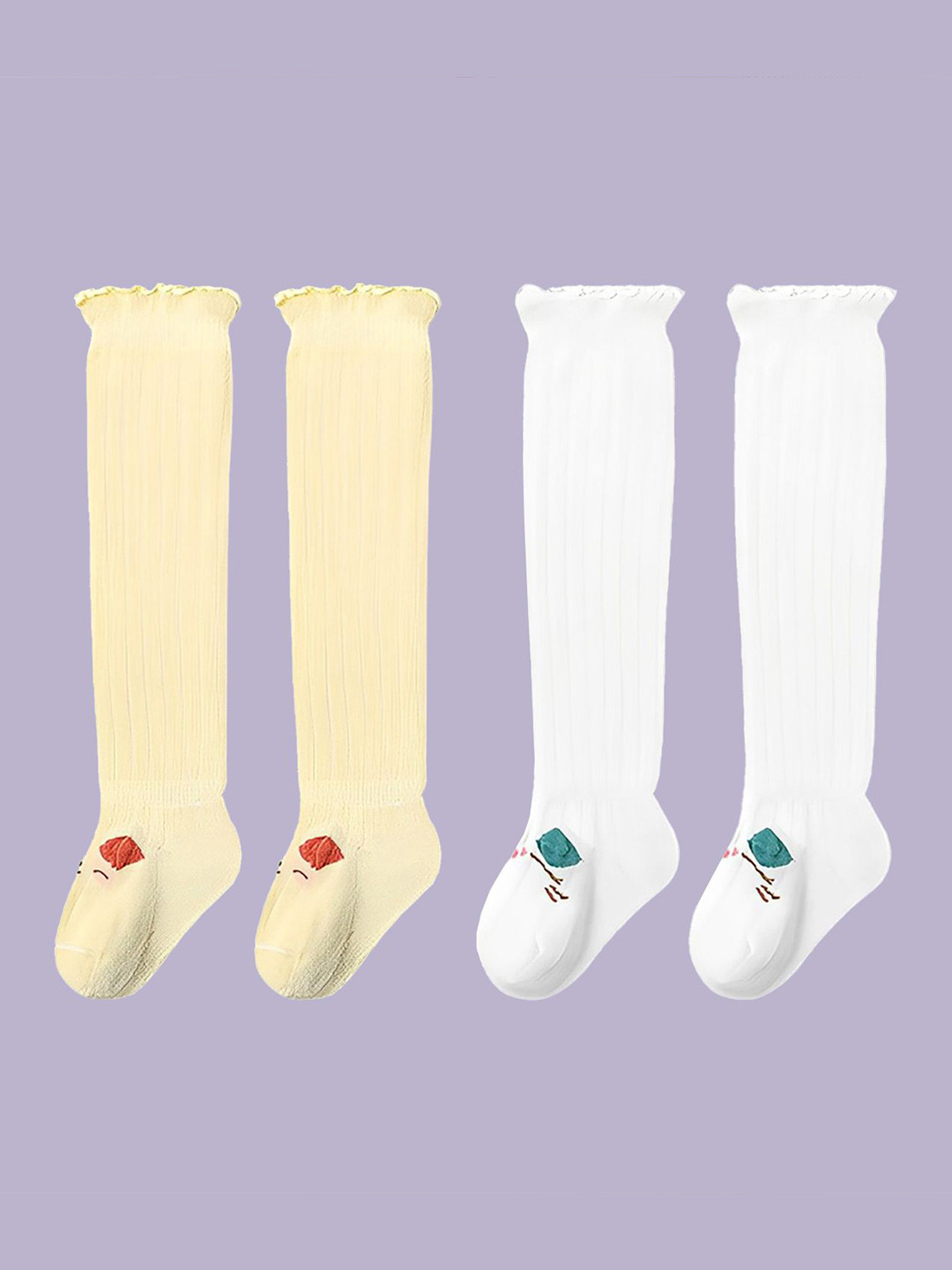 SYGA Kids Pack Of 2 Cotton High Top Cute Design Calf-Length Socks