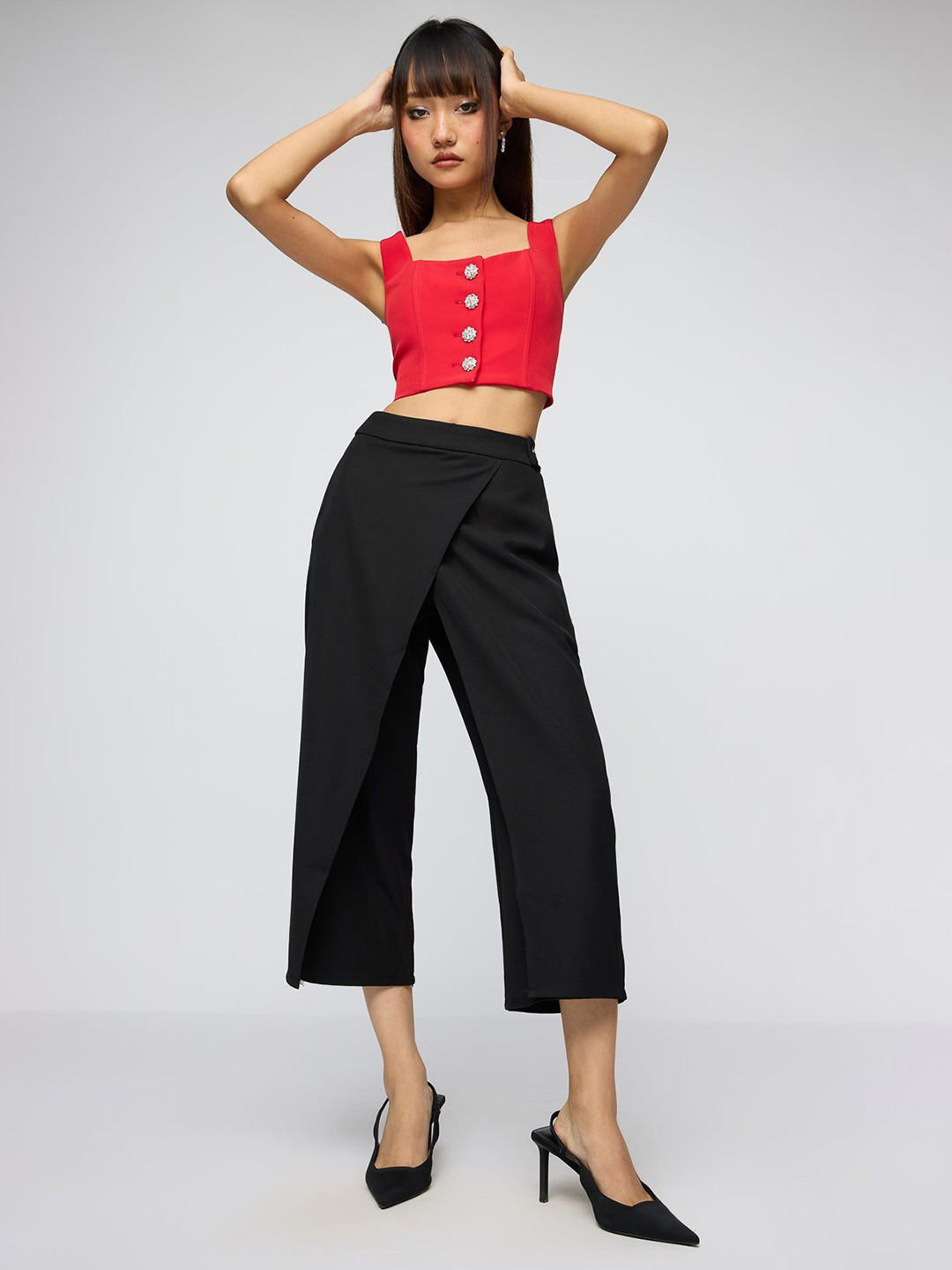 FREAKINS Noir Wrap Up Cropped Korean Pants
