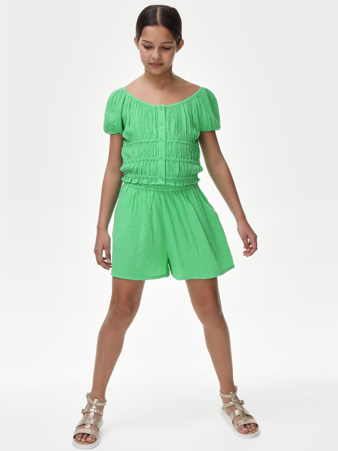 Marks & Spencer Puff Sleeve Net Cinched Waist Top