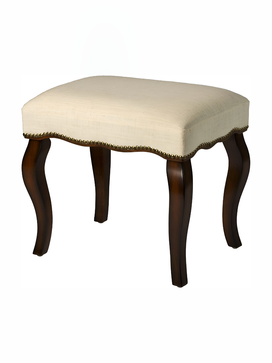 Wooden Twist Brown Backless Vanity Teak Wood Rectangular Stool with Nail Head Trim