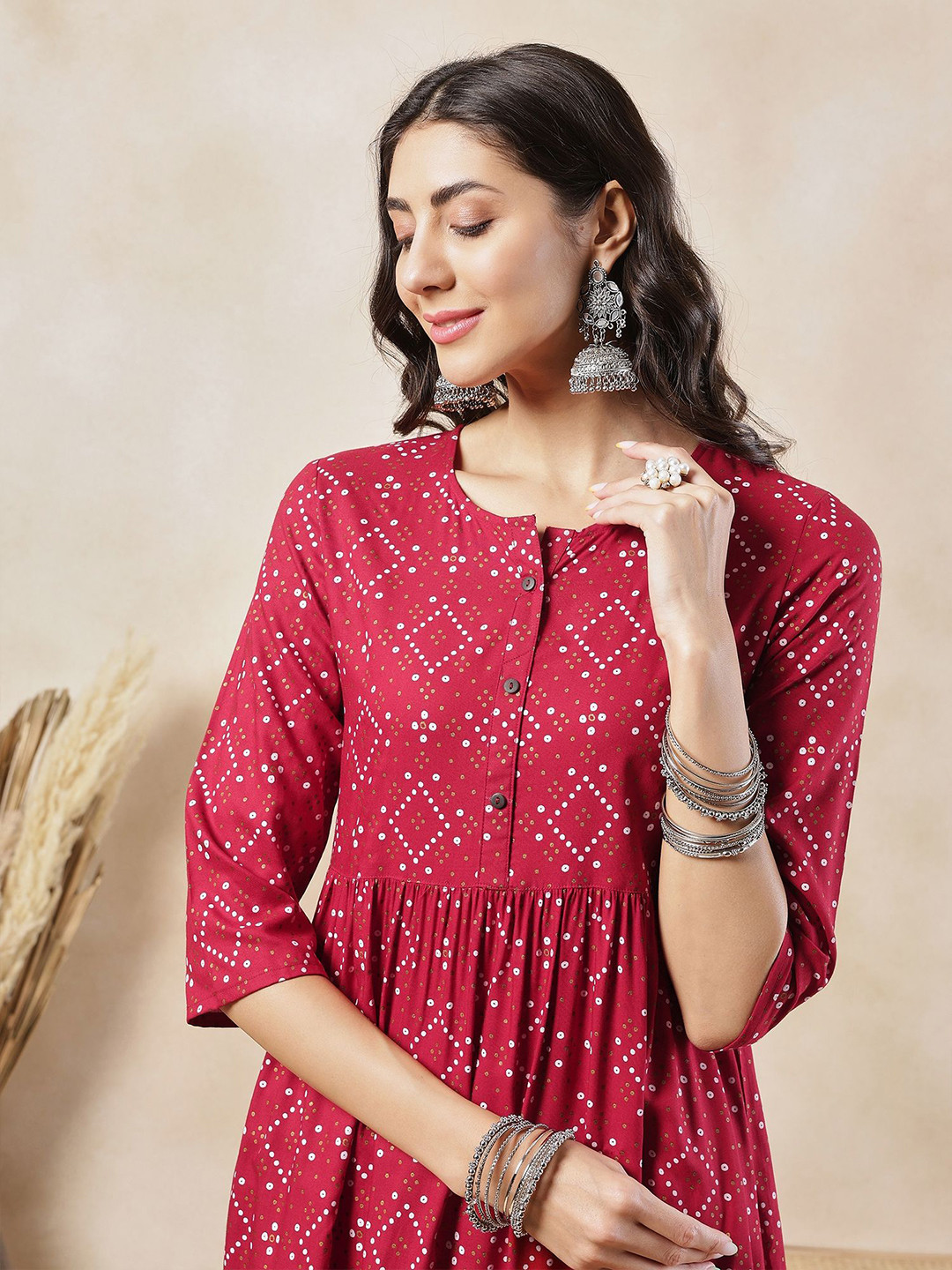 Anouk Red Geometric Print Midi Dress