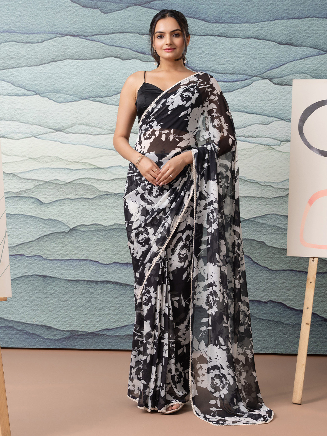 RACHNA Floral Poly Georgette Ready to Wear Saree