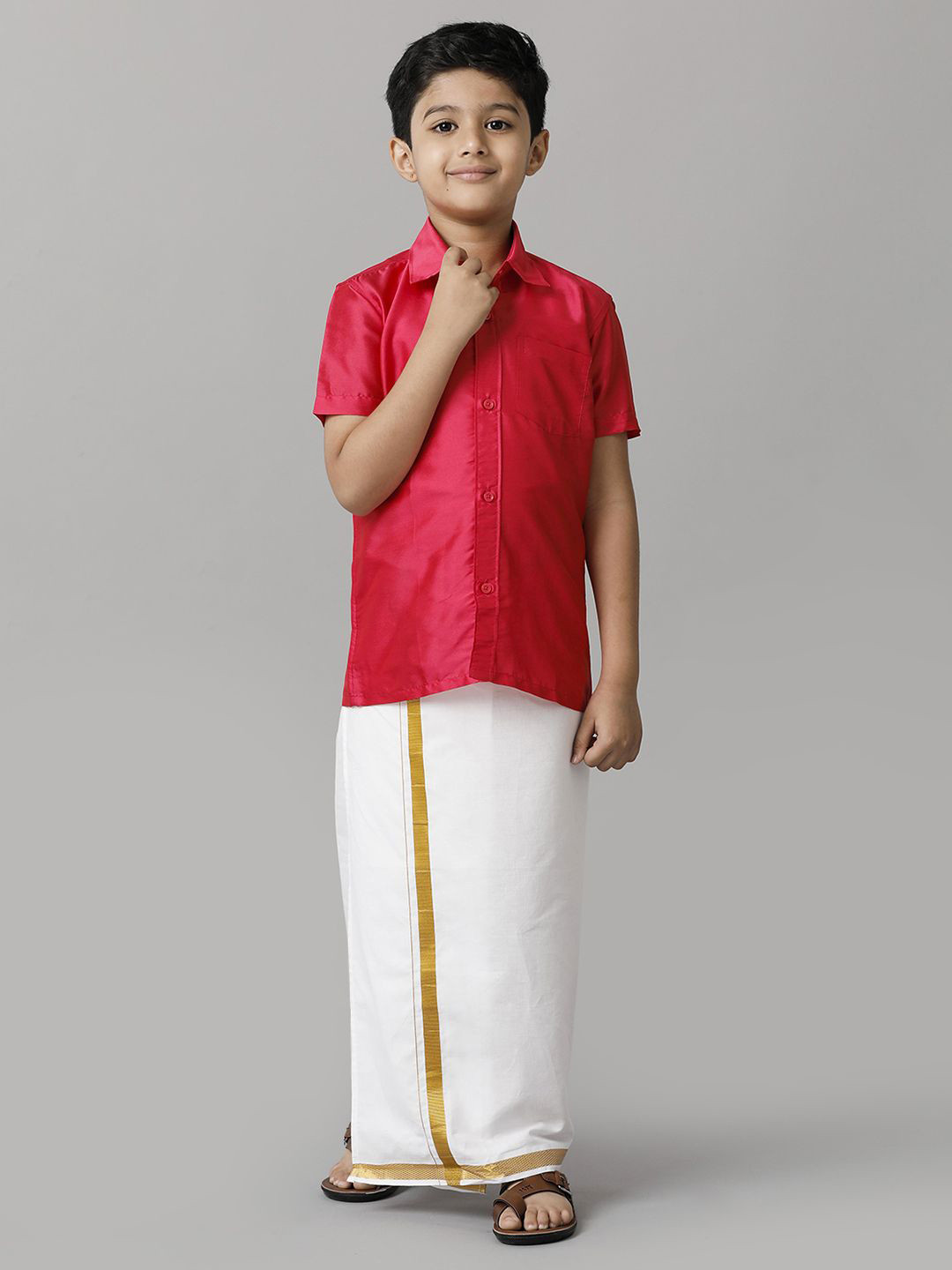 Ramraj Boys Half Sleeve Shirt With Adjustable Dhoti