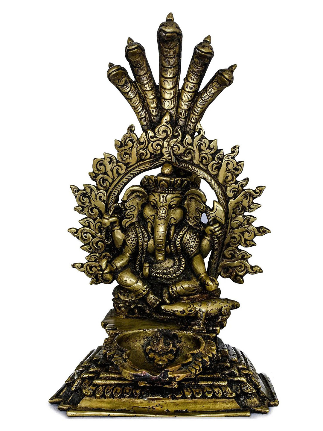 Exotic India Lord Ganesha Lamp With Five-Hooded Serpent Handle
