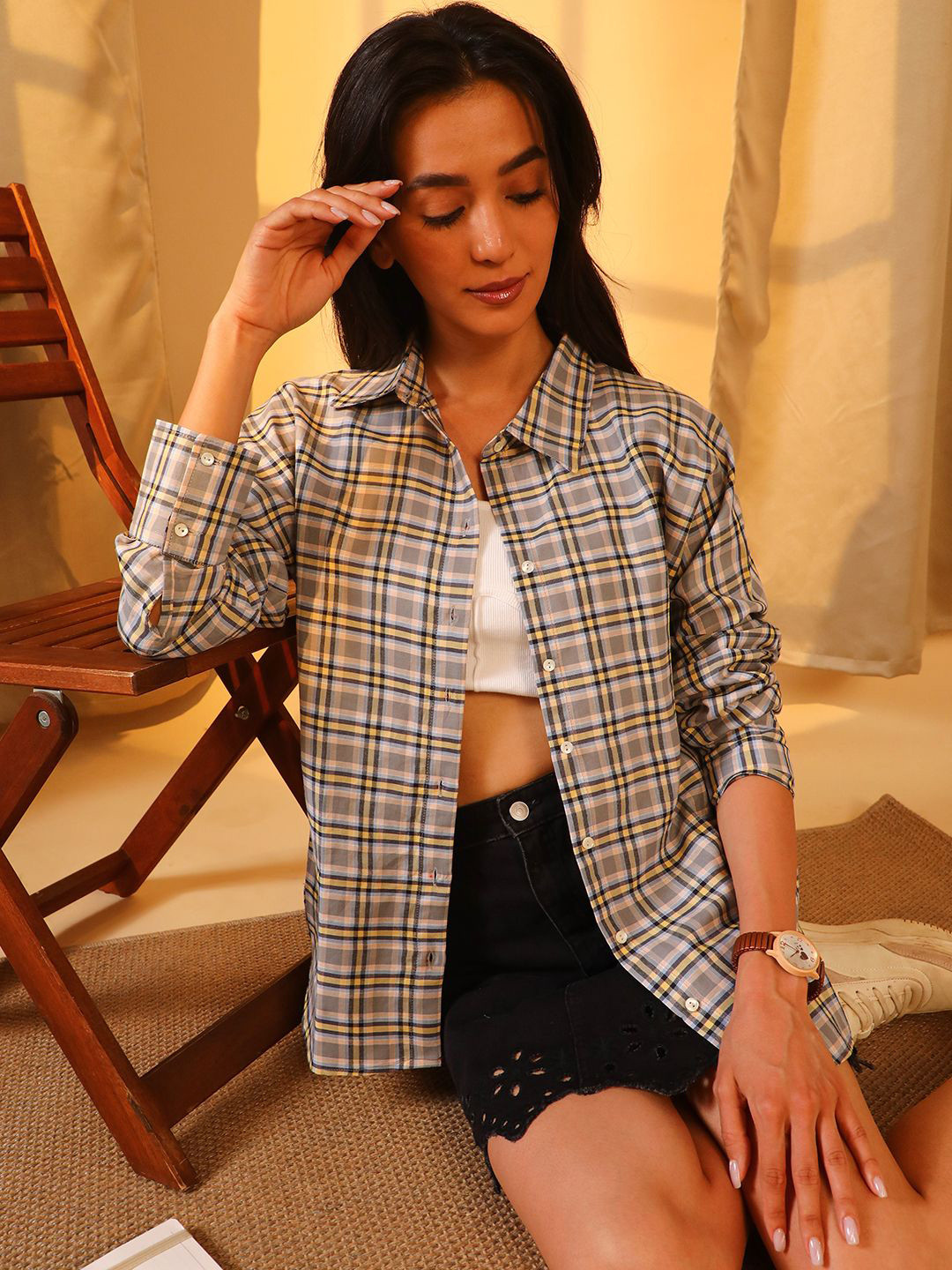 Grey Tartan Checks Regular Fit Casual Shirt