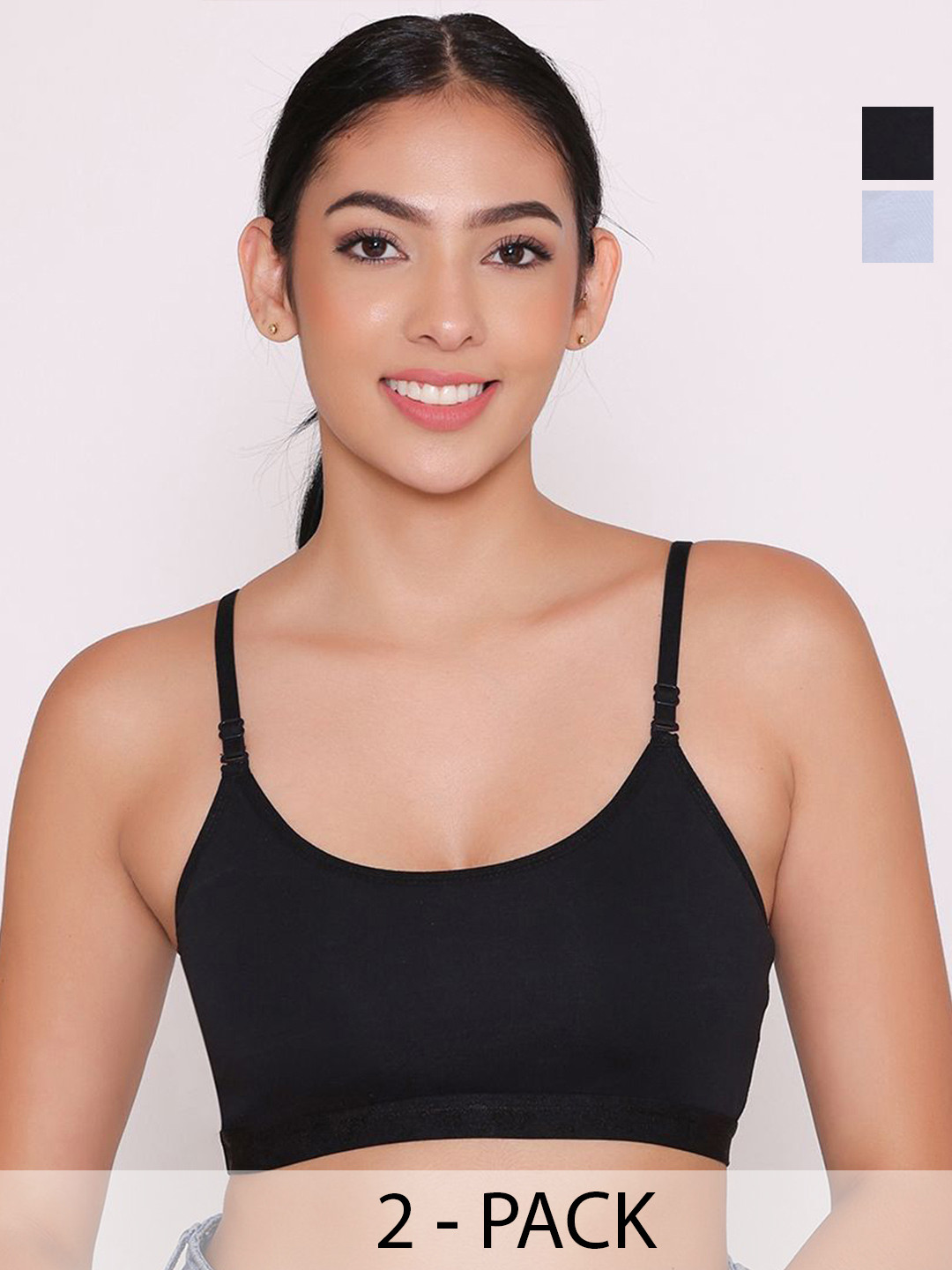 INKURV Women Pack of 2 Solid Full Coverage Non-Padded Non-Wired Beginners Bra