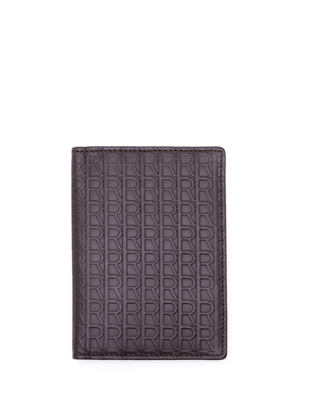 RARE RABBIT Men Leather Embossed Monogram Two Fold Passport Holder