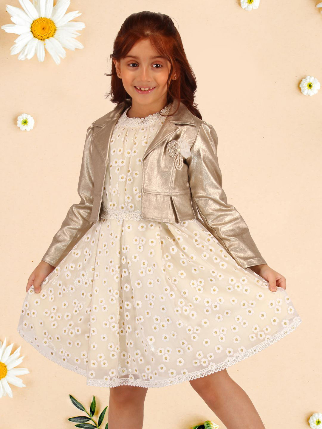 CUTECUMBER Floral Print Applique Net Fit & Flare Dress