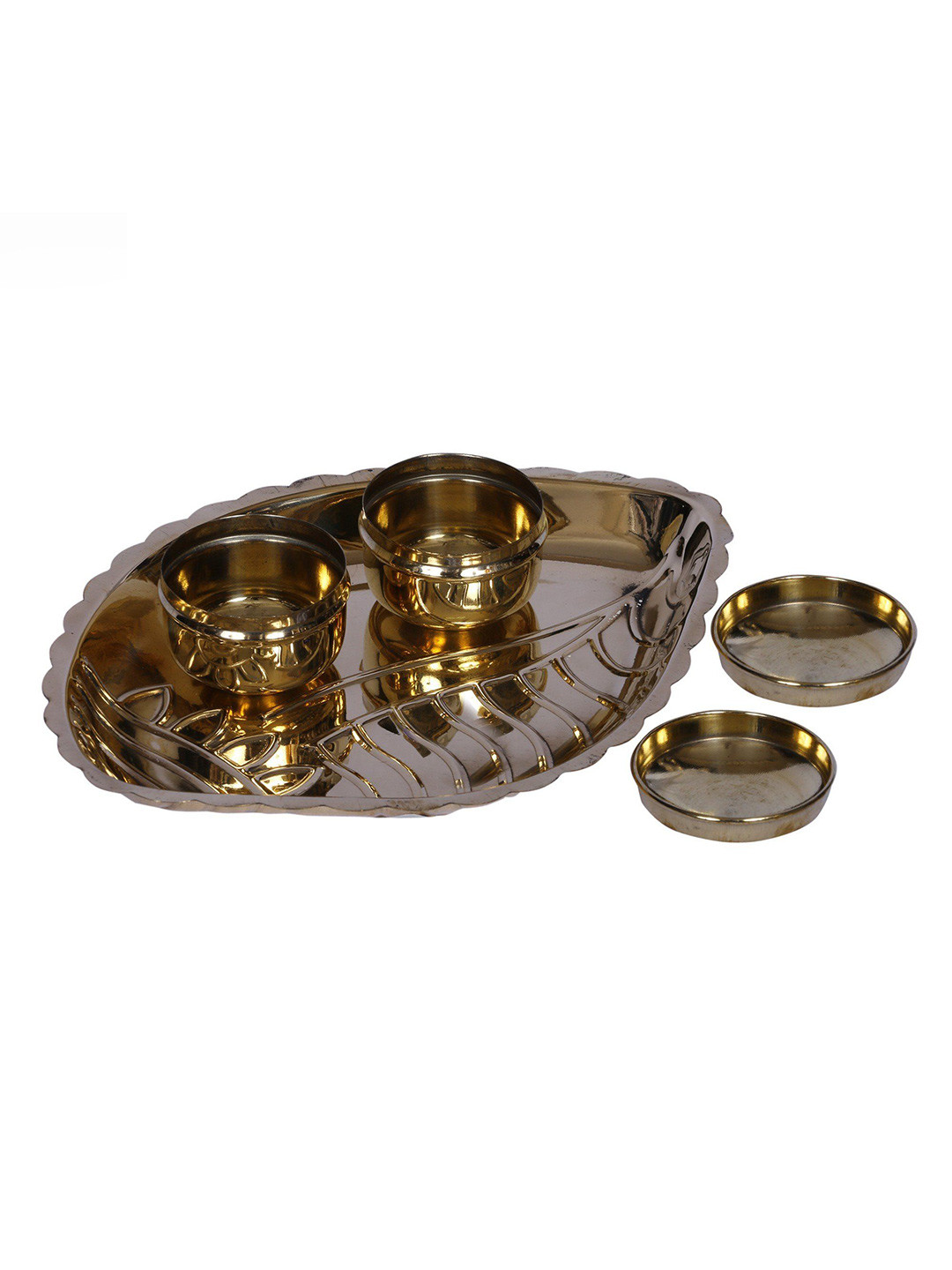 Exotic India Gold Toned 3 Pieces Textured Brass Sindoor Box