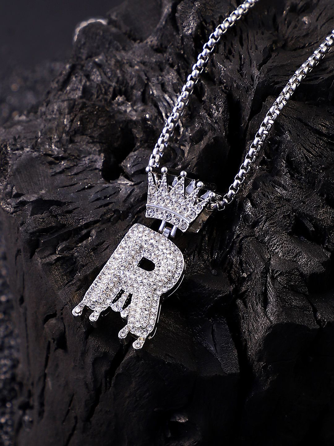 French Accent Men Silver-Plated Alphabet-R Pendant with Chain