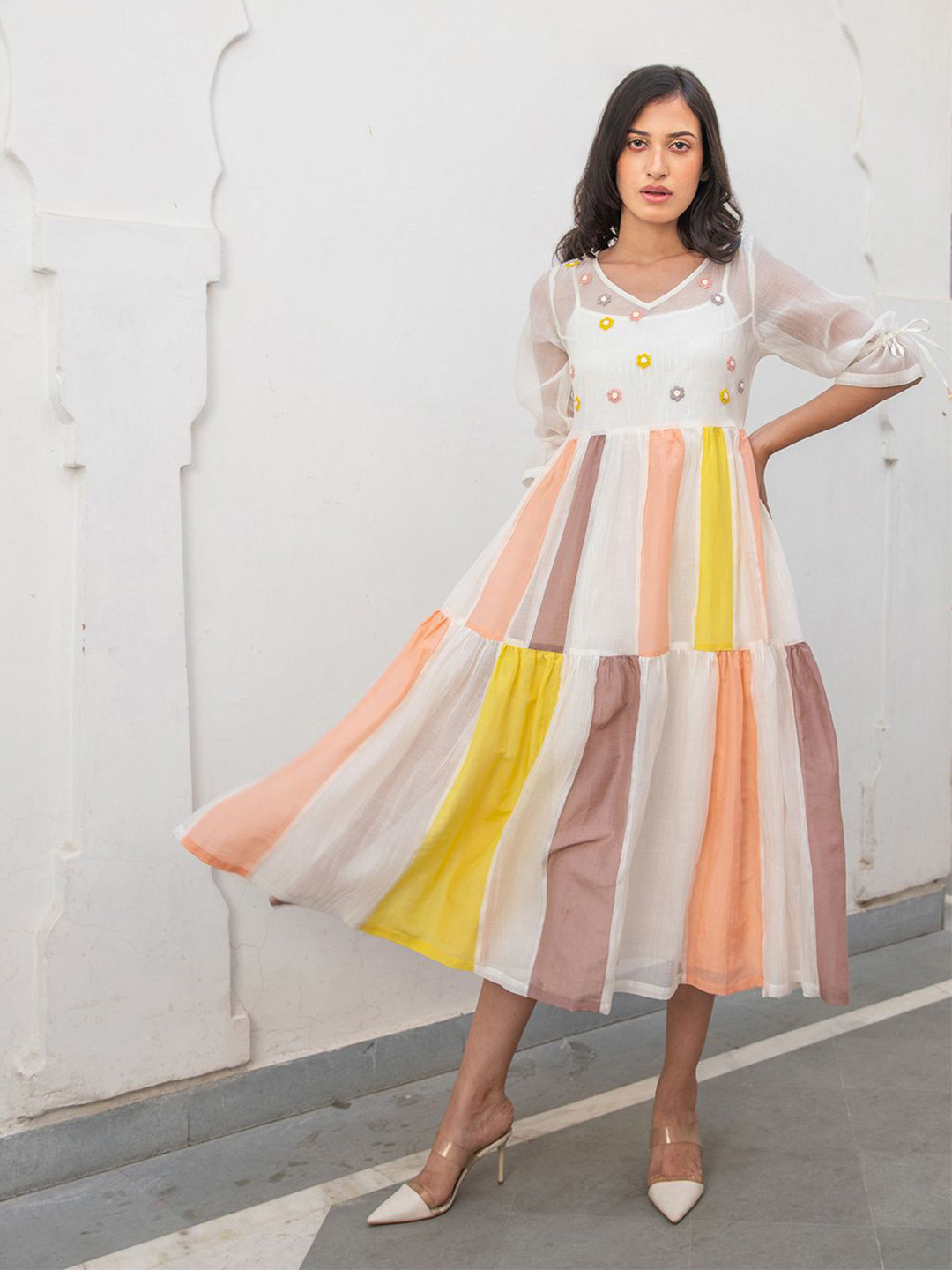 The Yellow Bow Colourblocked Fit and Flare Midi Dress