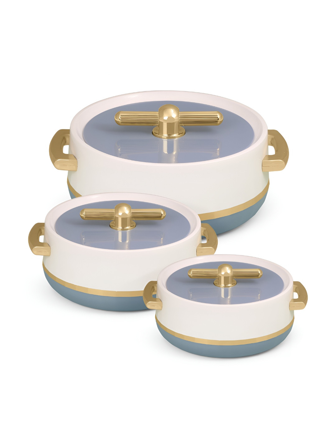 SELVEL White 3 Pcs Elegance Royal Inner Steel Casseroles 1700ml, 1200ml & 600ml