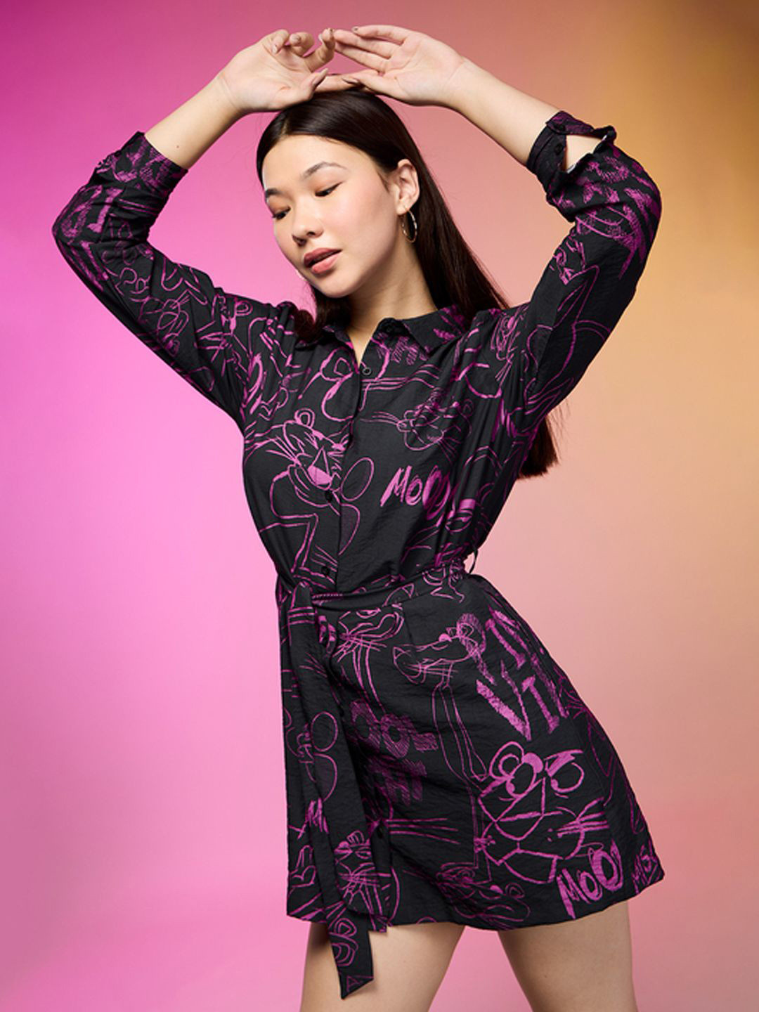The Souled Store Pink Panther: So Pink Printed Shirt Dress