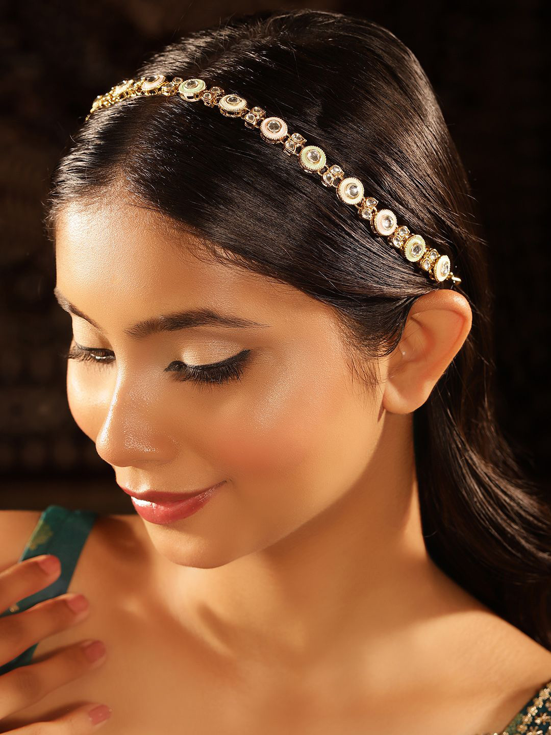 Priyaasi Gold-Plated Kundan Studded Head Chains Head Jewellery
