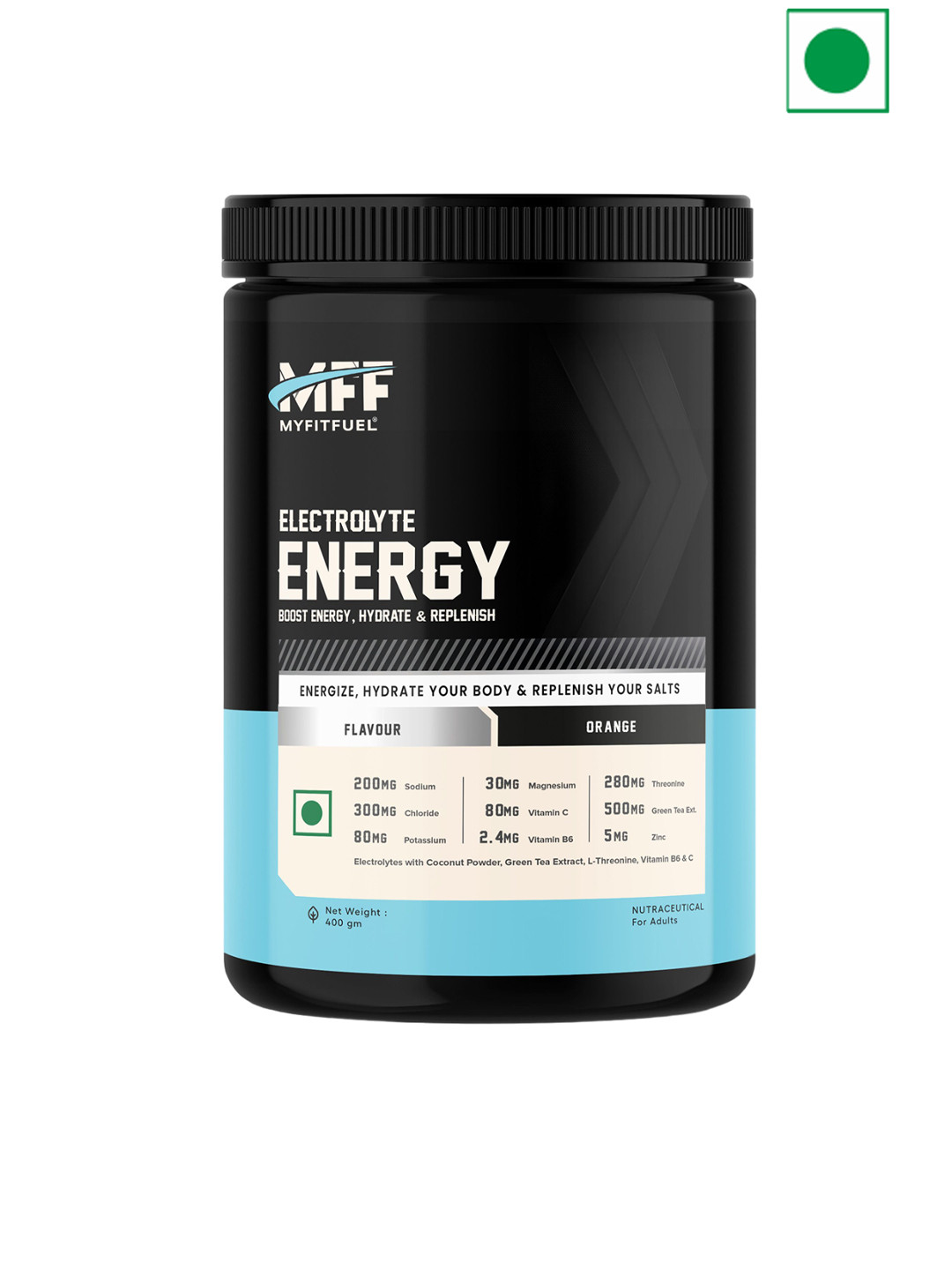 MyFitFuel Electrolyte Energy Hydration Replenishment Green Tea Supplement - 400g- Orange