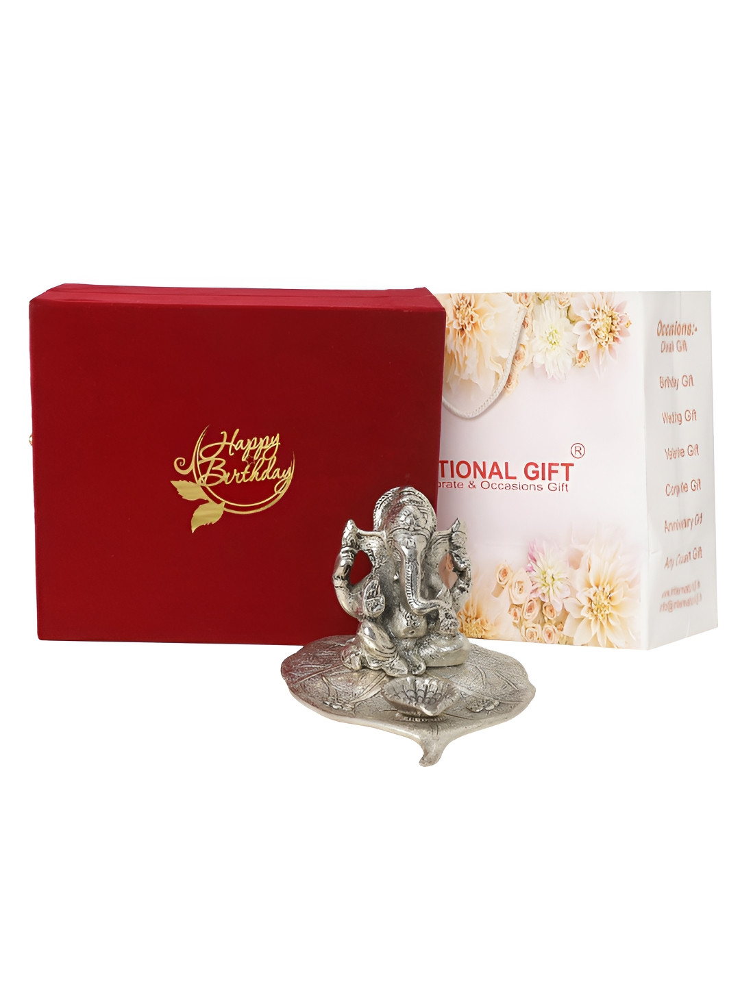 INTERNATIONAL GIFT Patta Ganesh God Silver Metal Metallic Prayer Room Tiny Showpiece - 3.9 Inches