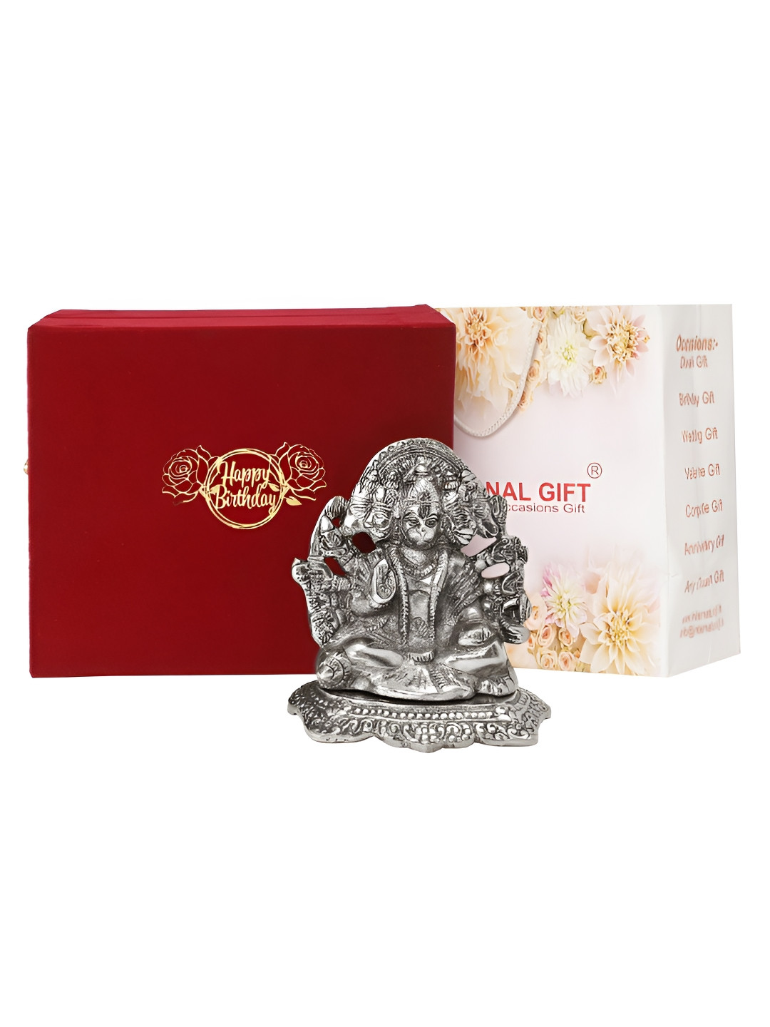 INTERNATIONAL GIFT Panchmukhi Hanuman God Silver Metal Metallic Prayer Room Small Showpiece - 5.1 Inches