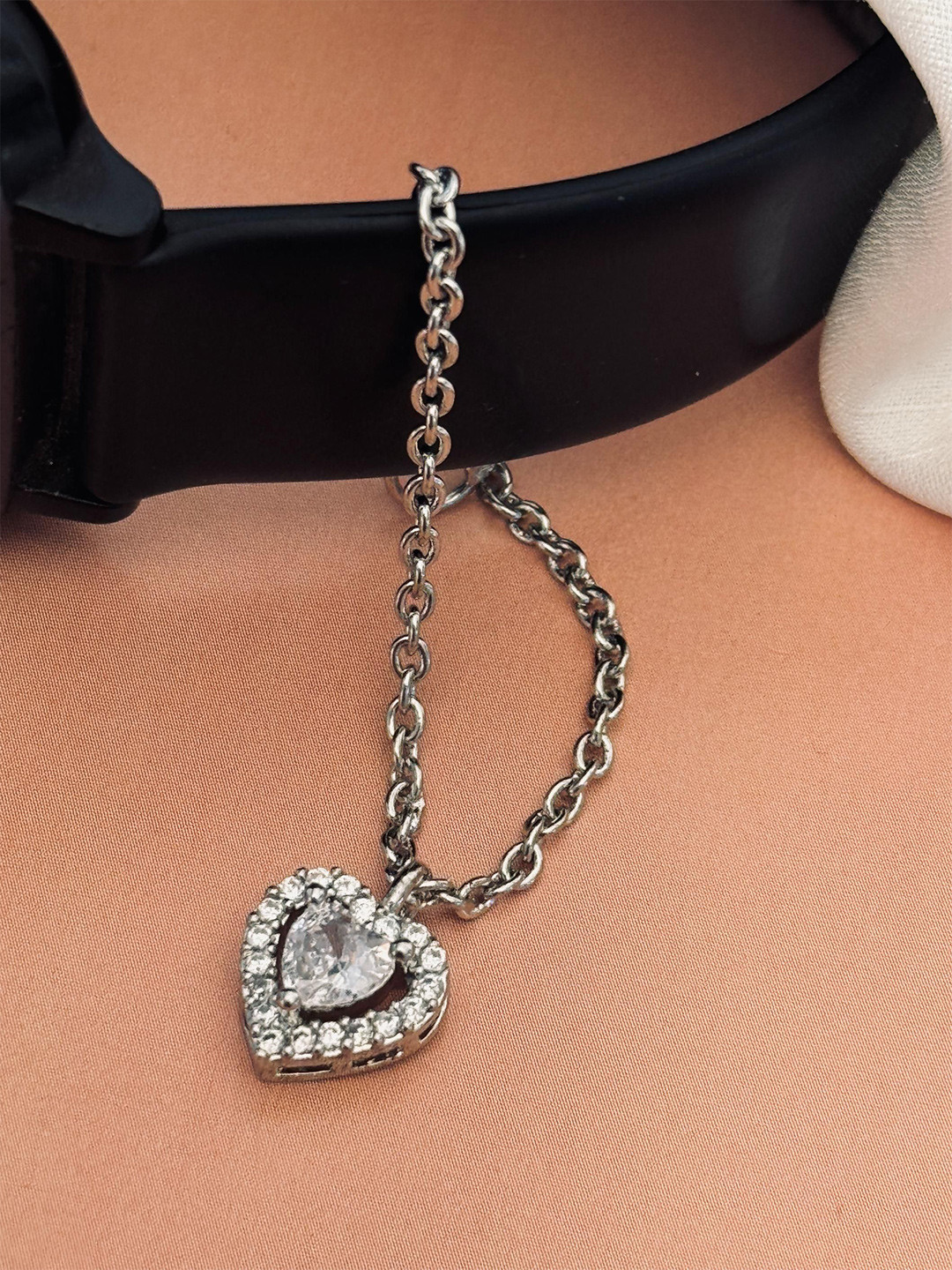 ABDESIGNS Silver Plated Endearing Heart CZ Stone Studded Watch Charm