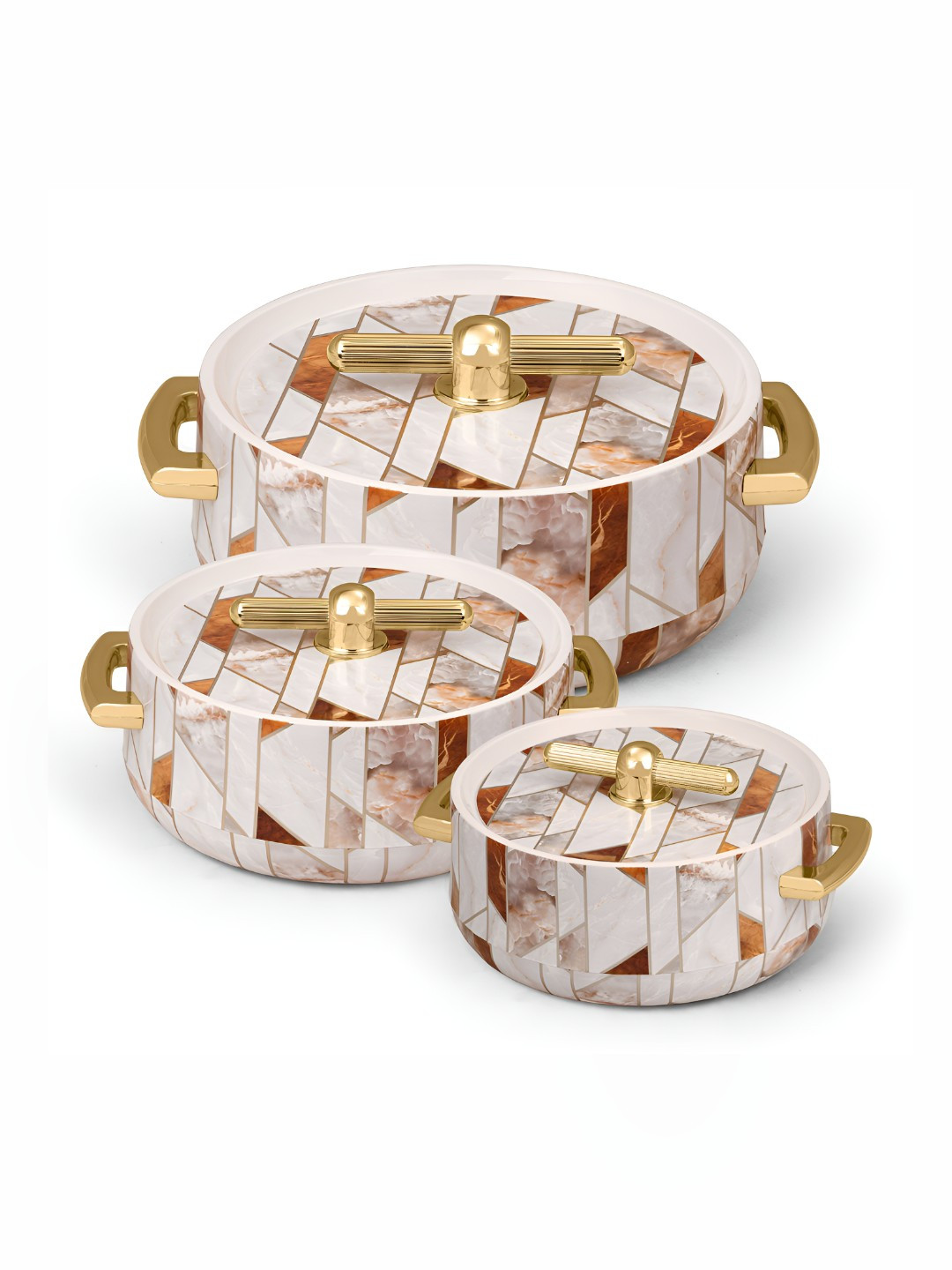 SELVEL Multicoloured 3 Pcs Elegance Royal Inner Steel Casseroles 1700ml, 1200ml & 600ml