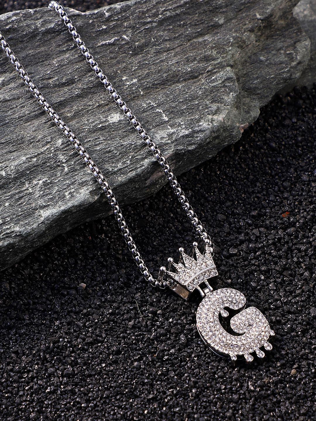 French Accent Men Silver-Plated Alphabet-G Pendants with Chains