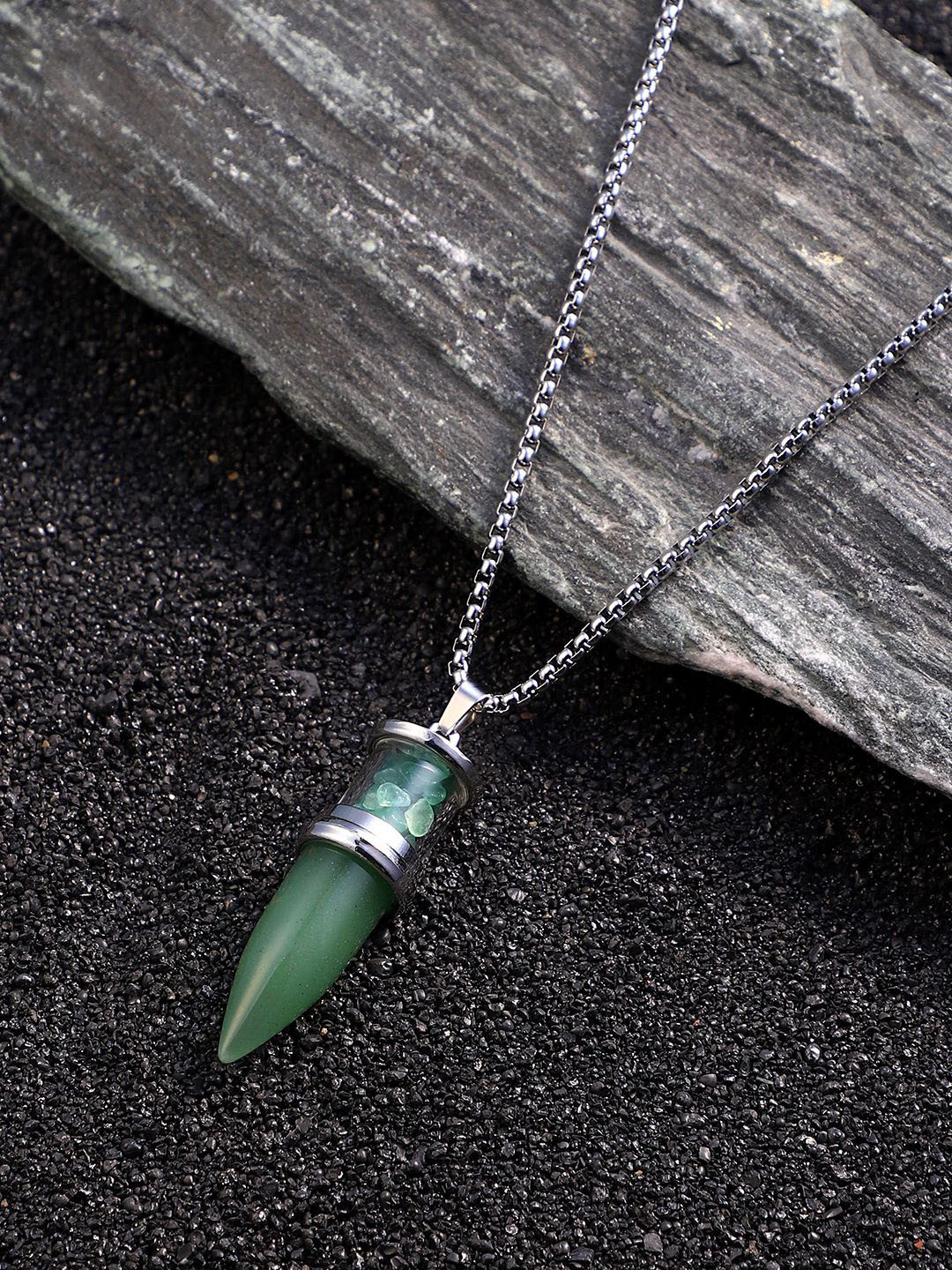 French Accent Men Silver-Plated Crystal Pendant With Chain