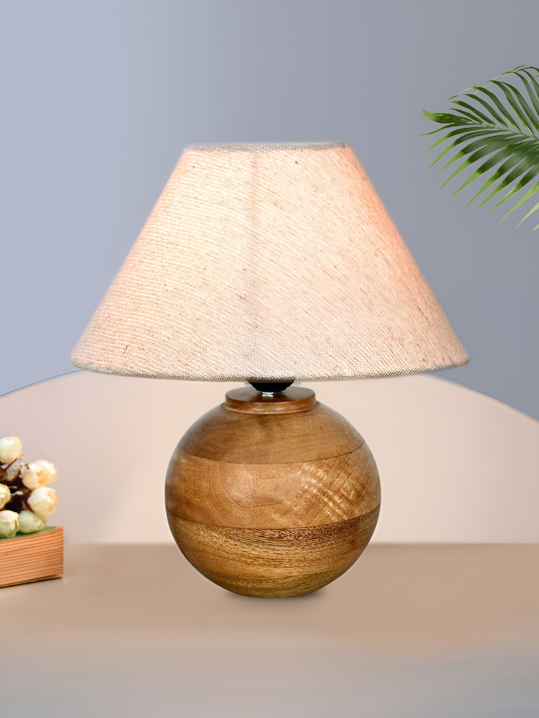 Homesake Brown Wood Traditional Frusturical Shaped Table Lamp with Bulb