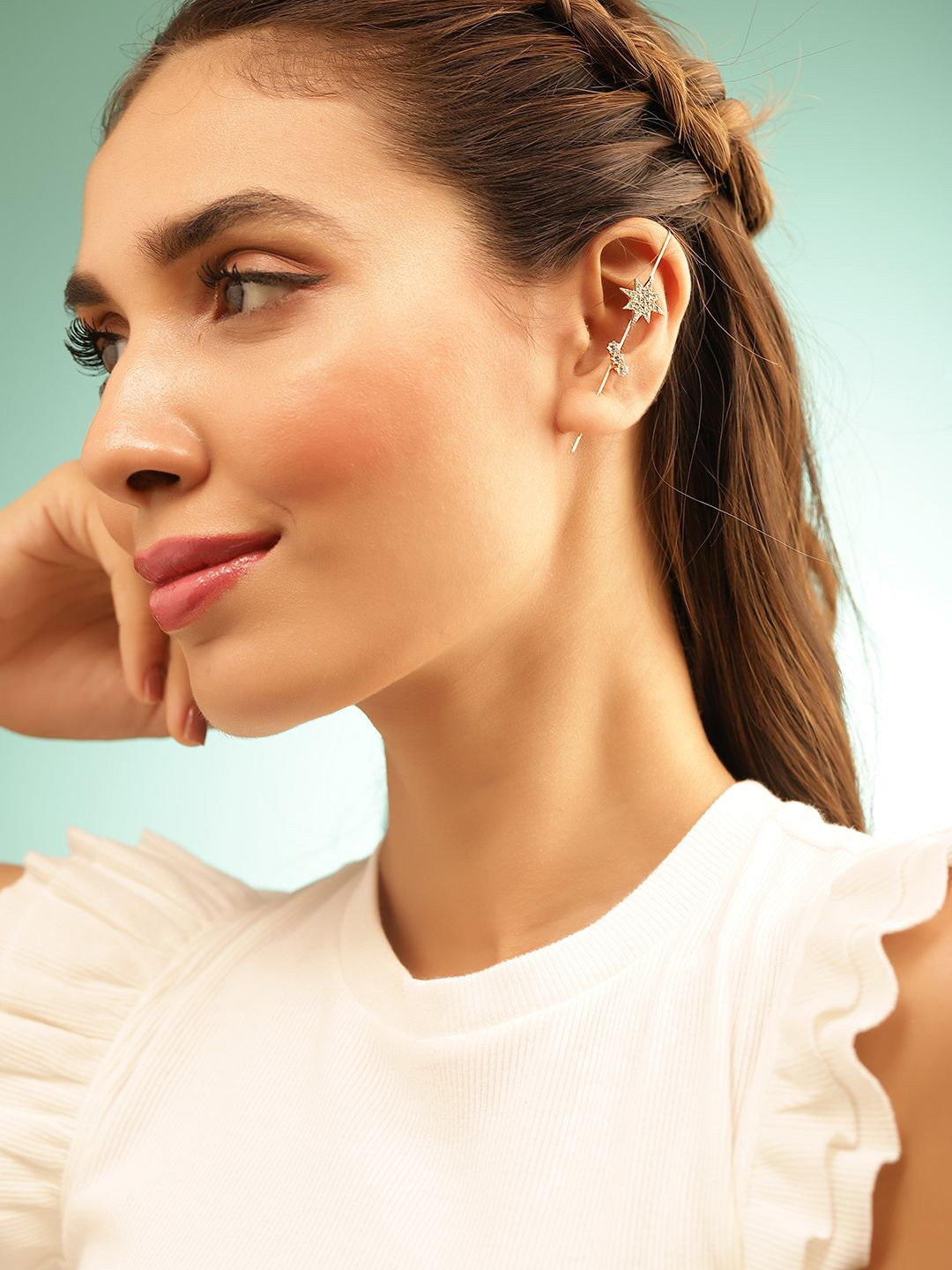 Priyaasi Gold-Plated Contemporary Ear Cuff Earrings