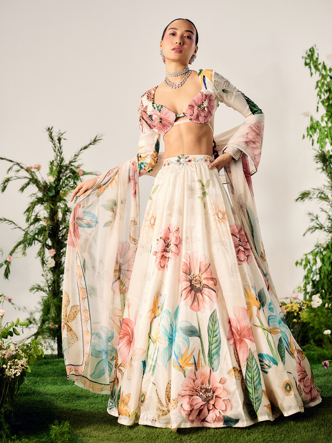 Payal & Zinal Printed Beads and Stones Ready to Wear Lehenga Blouse With Dupatta