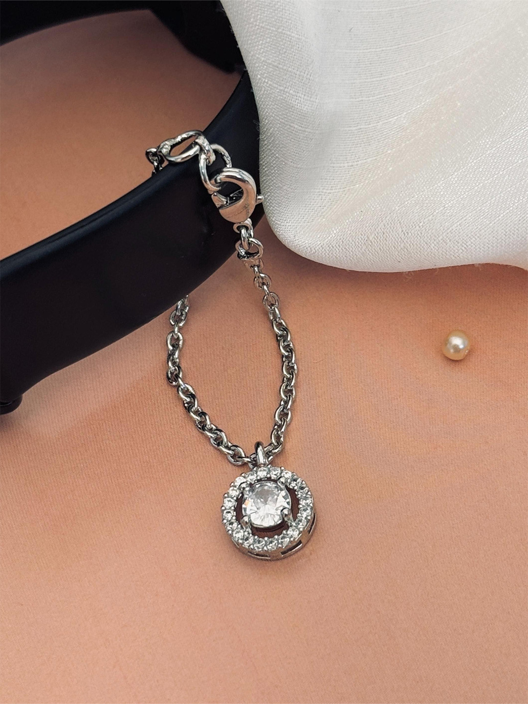 ABDESIGNS Silver Plated Sparkling Round Shape American Diamond Stone Studded Watch Charm