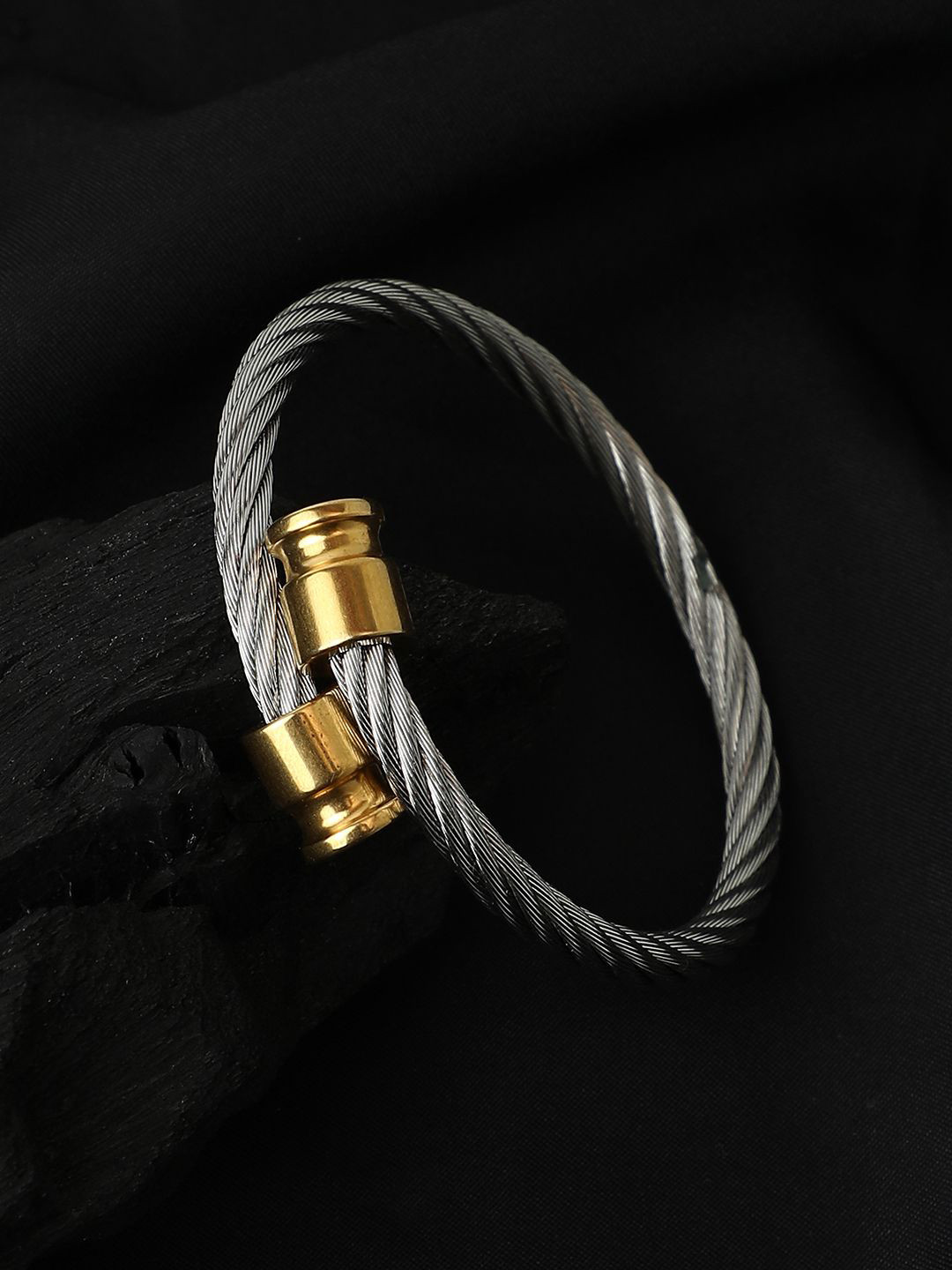 French Accent Men Silver Plated Twisted Tennis Wraparound Bracelet