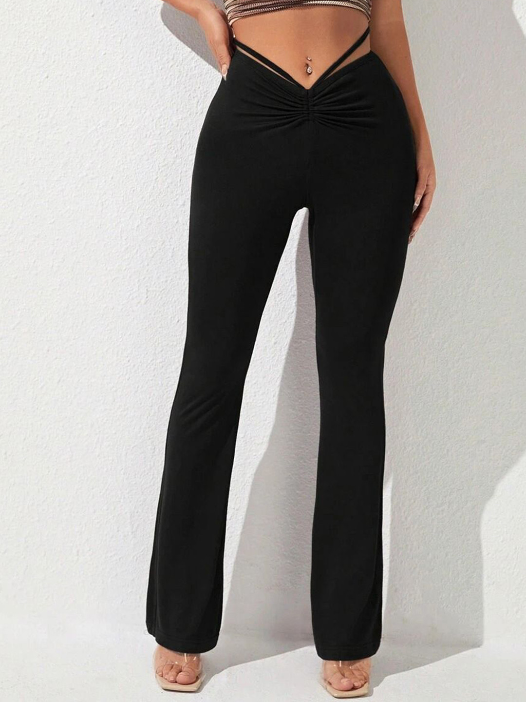 Stylecast X Slyck Women Comfort Flared Wrinkle Free Flat-Front Trouser