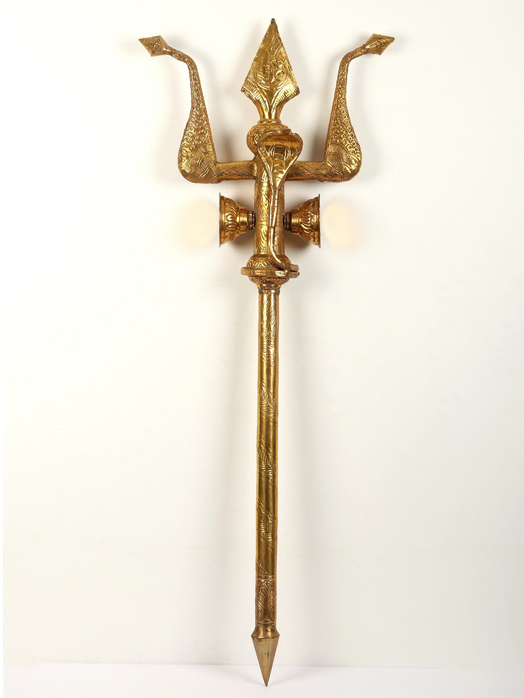 Exotic India Yellow Textured Snake Design Brass Trishul