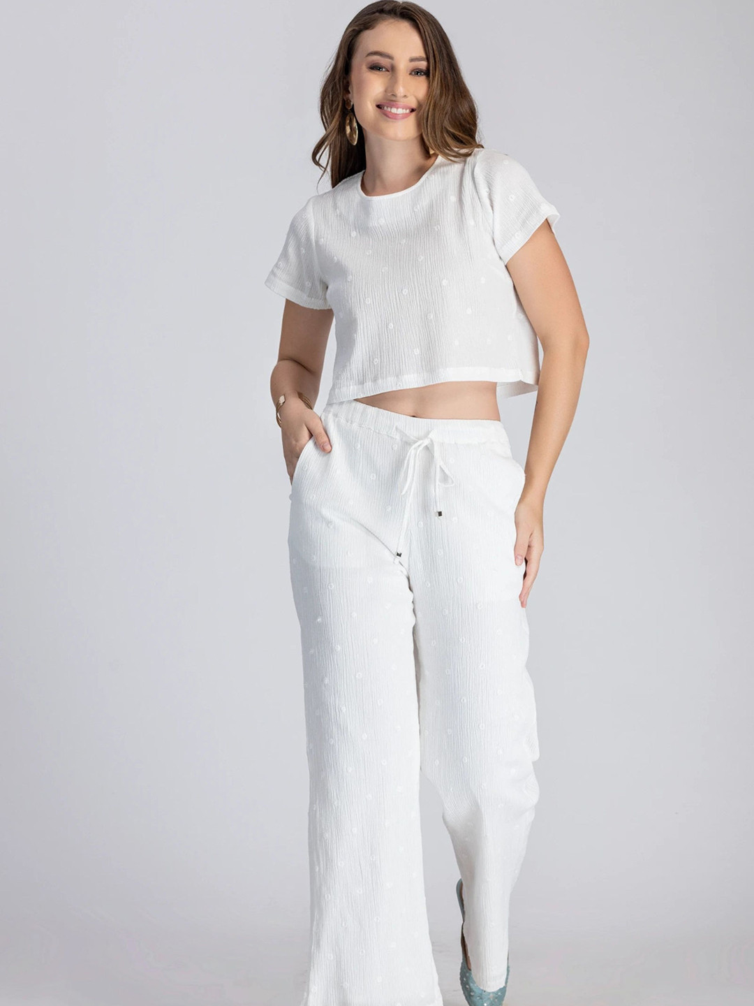 DESIGNS BY QUEEN BEE Crinkle Pure Cotton Crop Top With Trouser