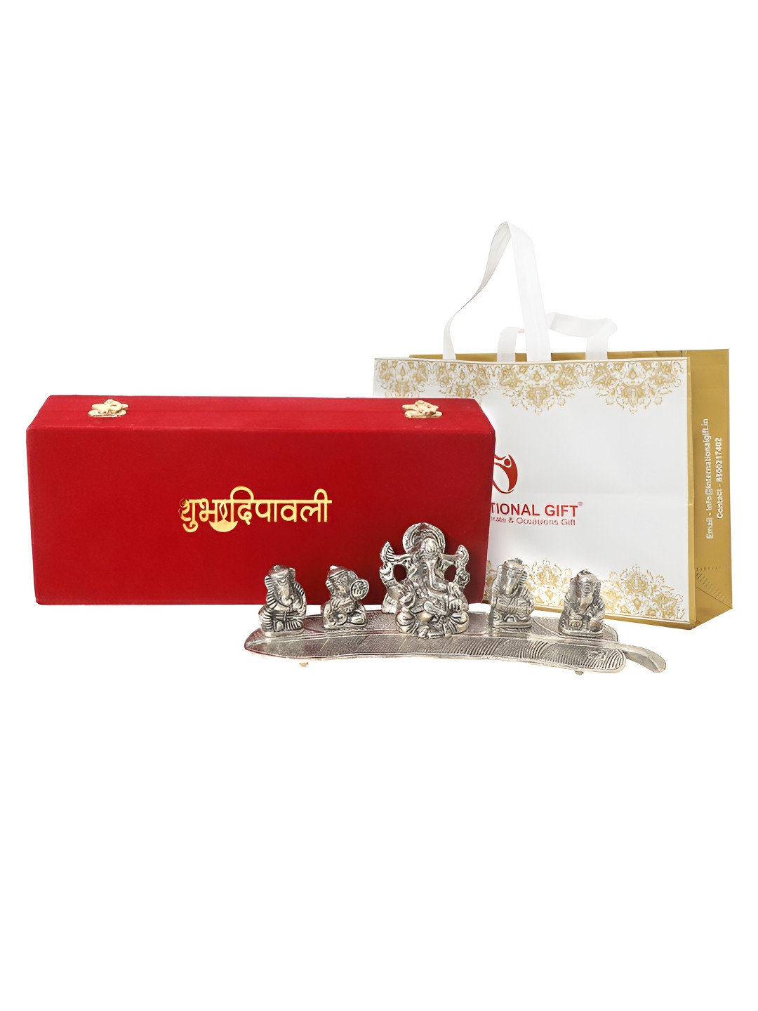 INTERNATIONAL GIFT Musical Ganesh Silver Metal Metallic Prayer Room Music Tiny Showpiece - 2.6 Inches