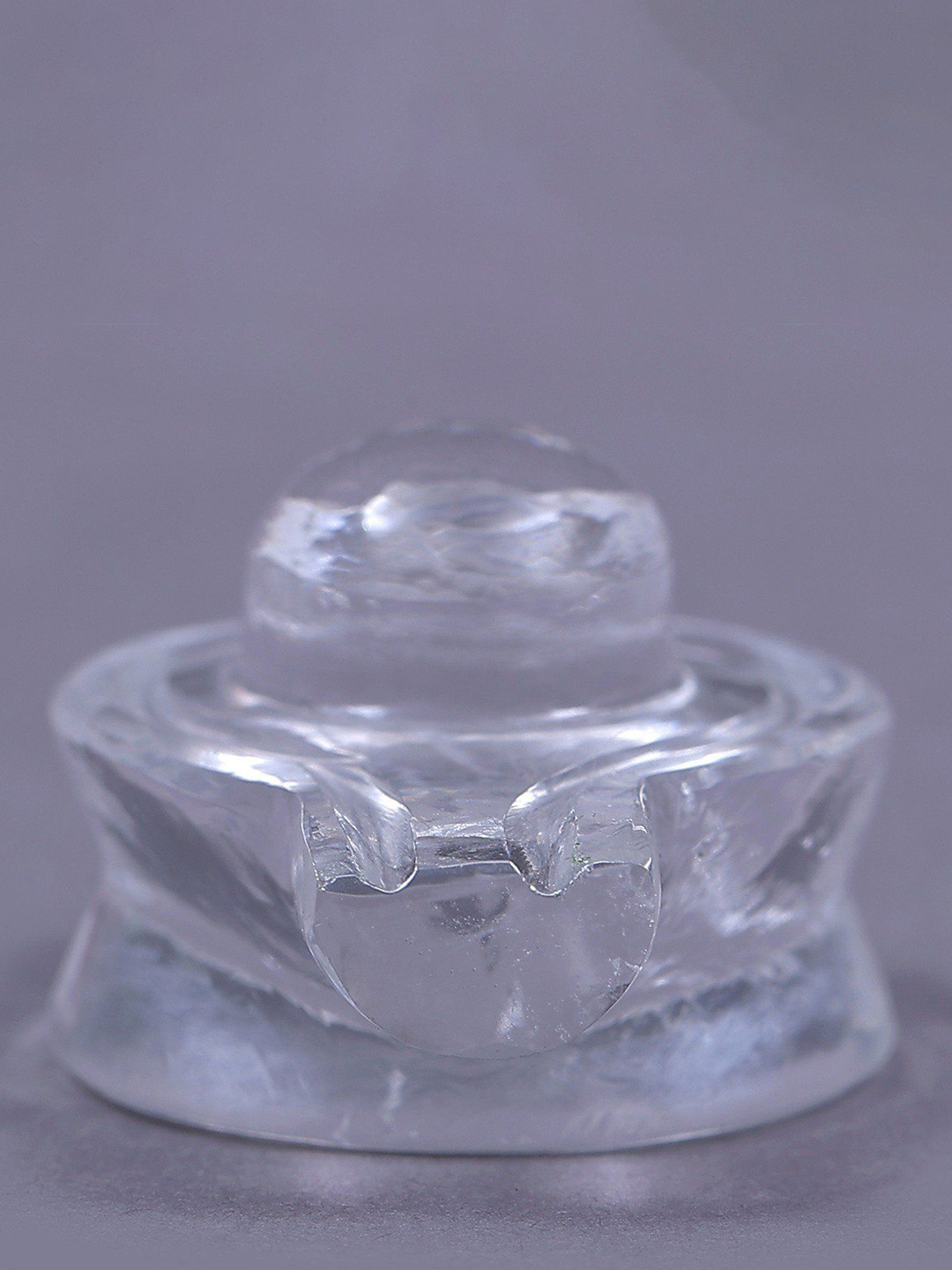 Exotic India Shiva Linga Carved White Crystal Glossy Prayer Room Hand Made Small Showpiece - 0.8 Inches