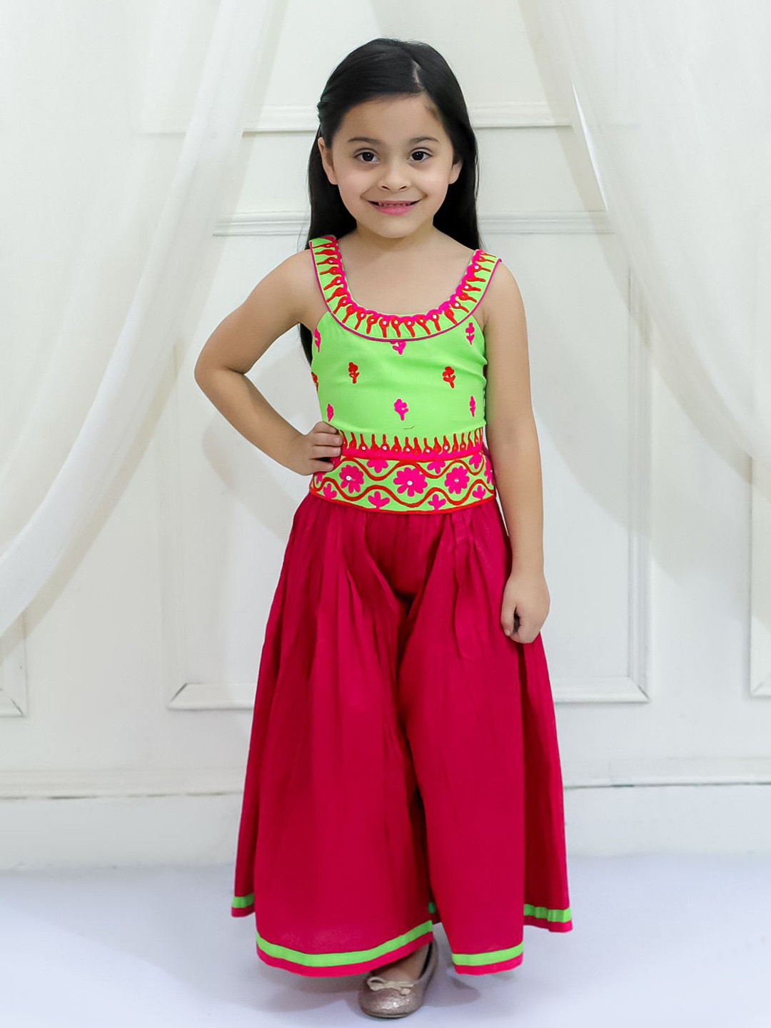 Twisha Girls Printed Linen Top with Palazzos