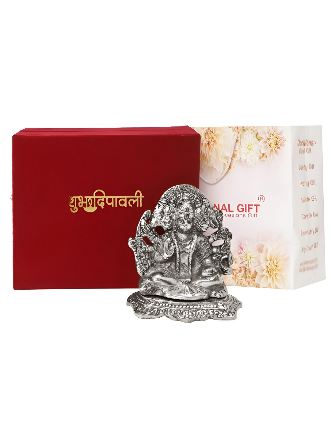 INTERNATIONAL GIFT Panchmukhi Hanuman God Silver Metal Metallic Prayer Room Small Showpiece - 5.5 Inches