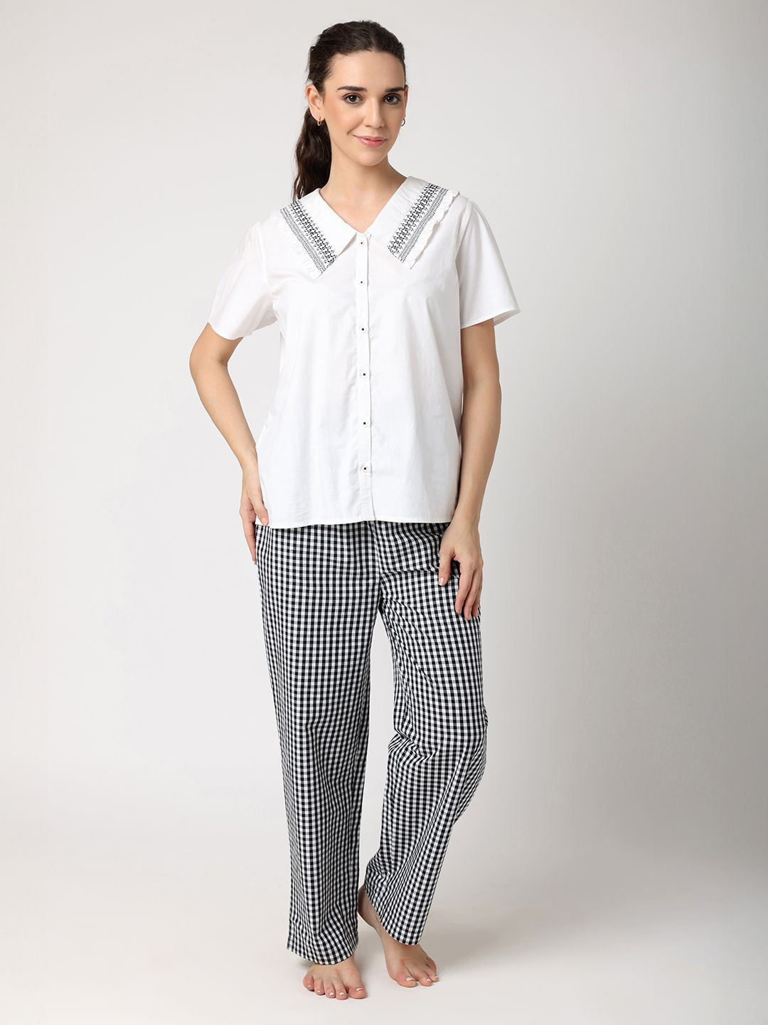BLANC9 Women Checked Pure Cotton Night suit