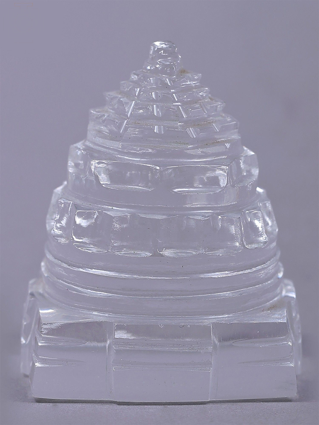 Exotic India Shri Yantra White Crystal Natural Prayer Room Hand Made Tiny Showpiece - 2 Inches