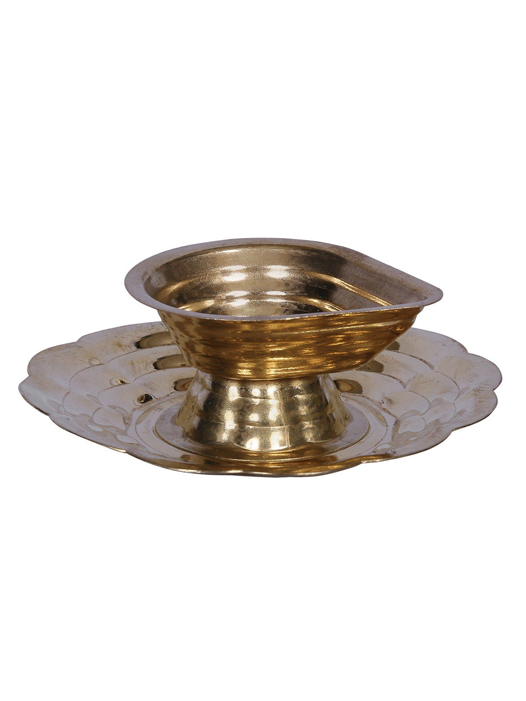 Exotic India Brass Diya With Attached Thali