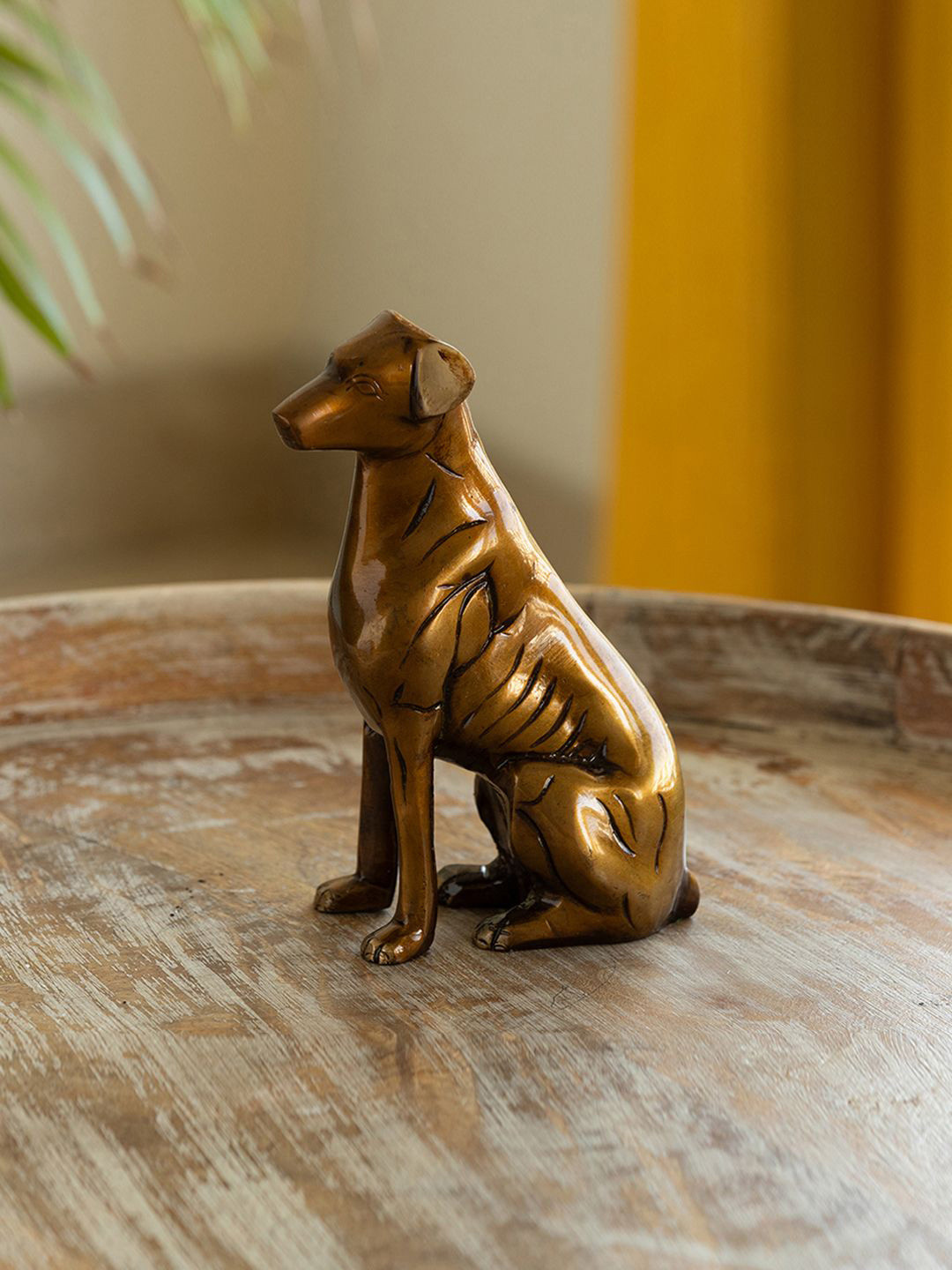 ExclusiveLane Sitting Dog Gold Brass Metallic Living Room Hand-Crafted Small Showpiece - 7.2 Inches